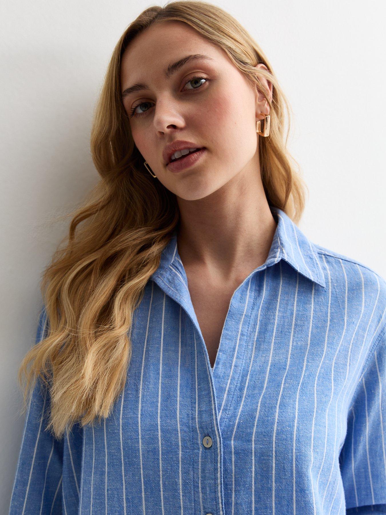 new-look-blue-linen-blend-stripe-shirtoutfit