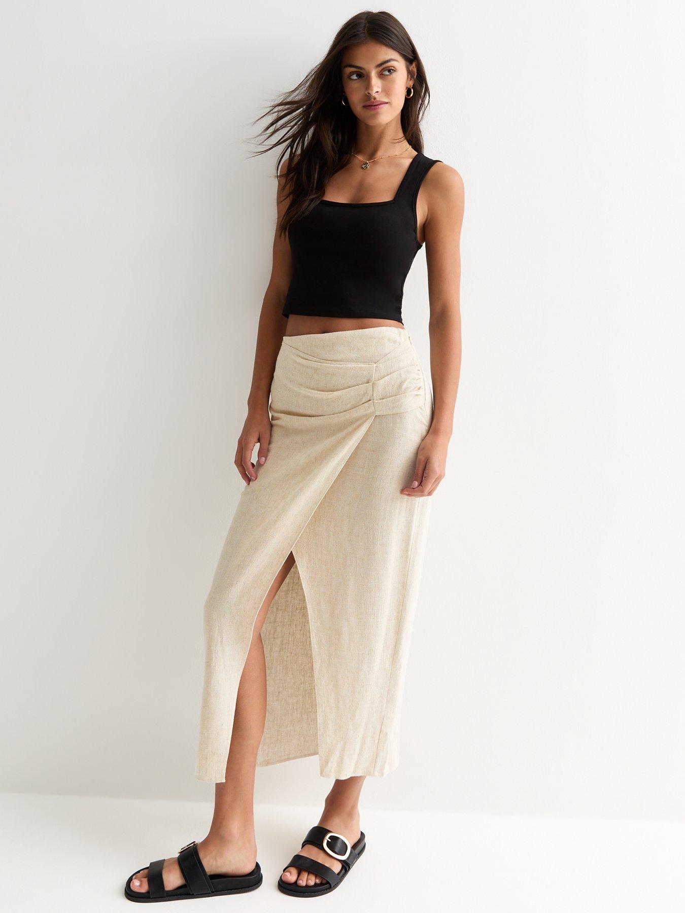 new-look-stone-linen-look-wrap-midi-skirt