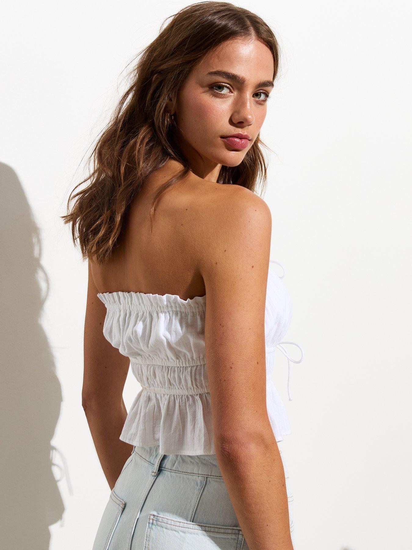 new-look-white-cotton-ruched-tie-front-bandeau-topstillFront