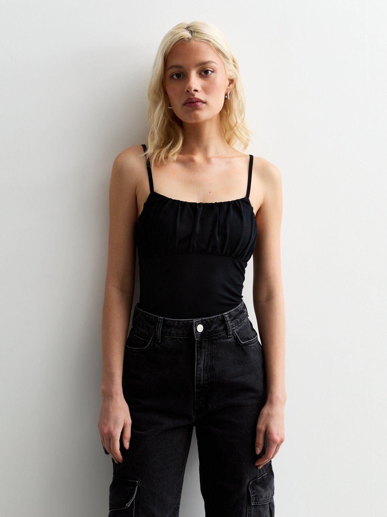 new-look-ruched-front-strappy-bodysuit-black