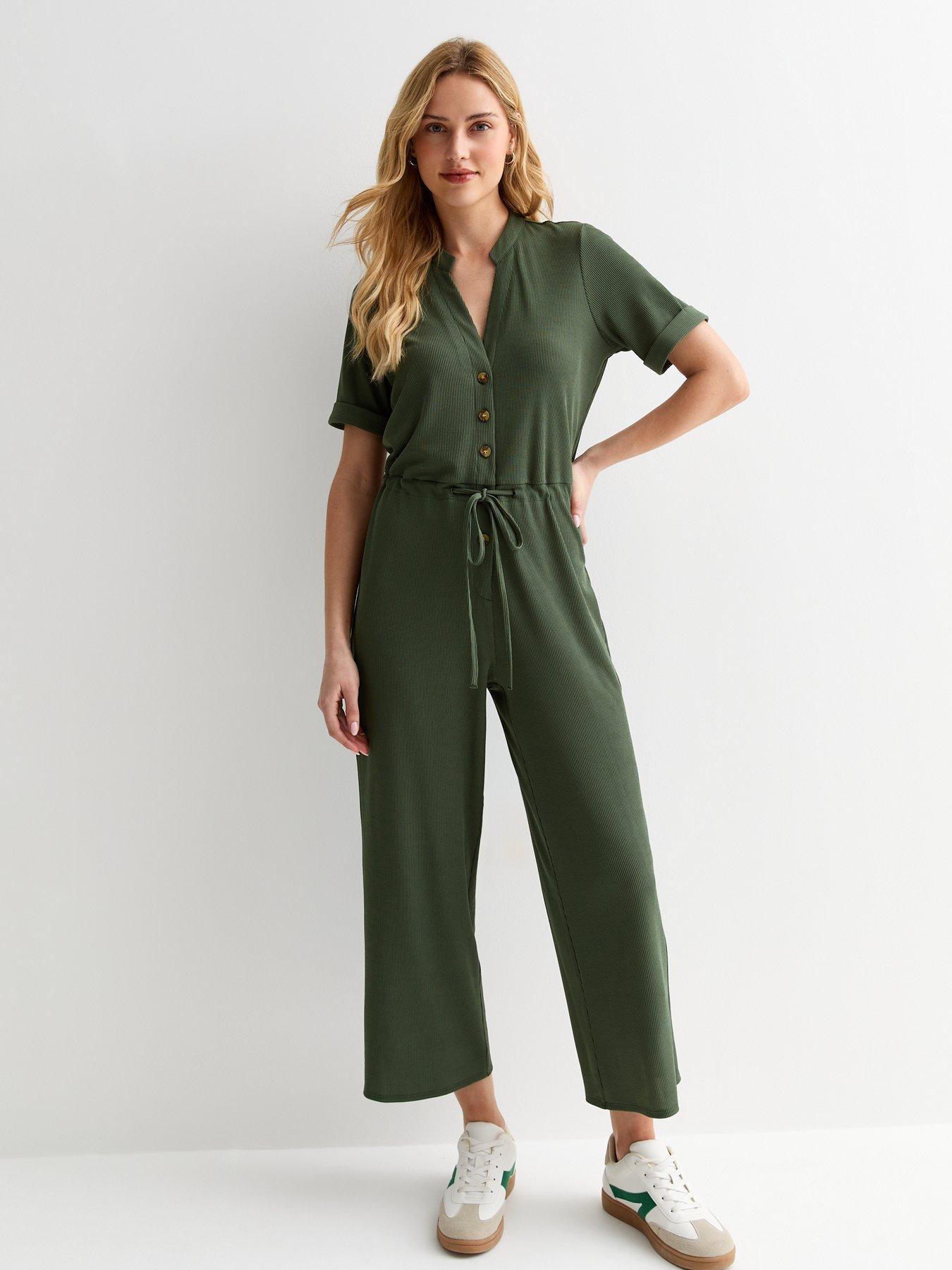 new-look-ribbed-drawstring-waist-jumpsuit-khaki