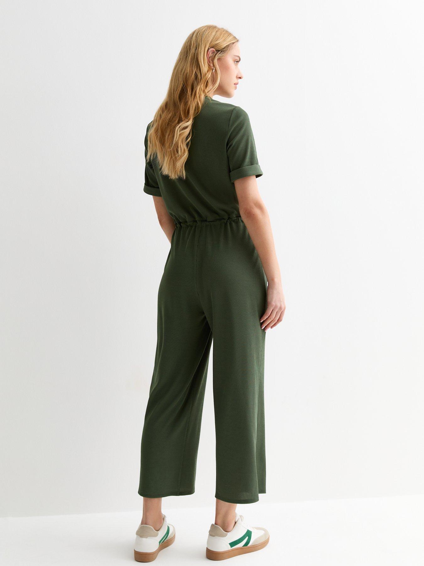 new-look-ribbed-drawstring-waist-jumpsuit-khakistillFront