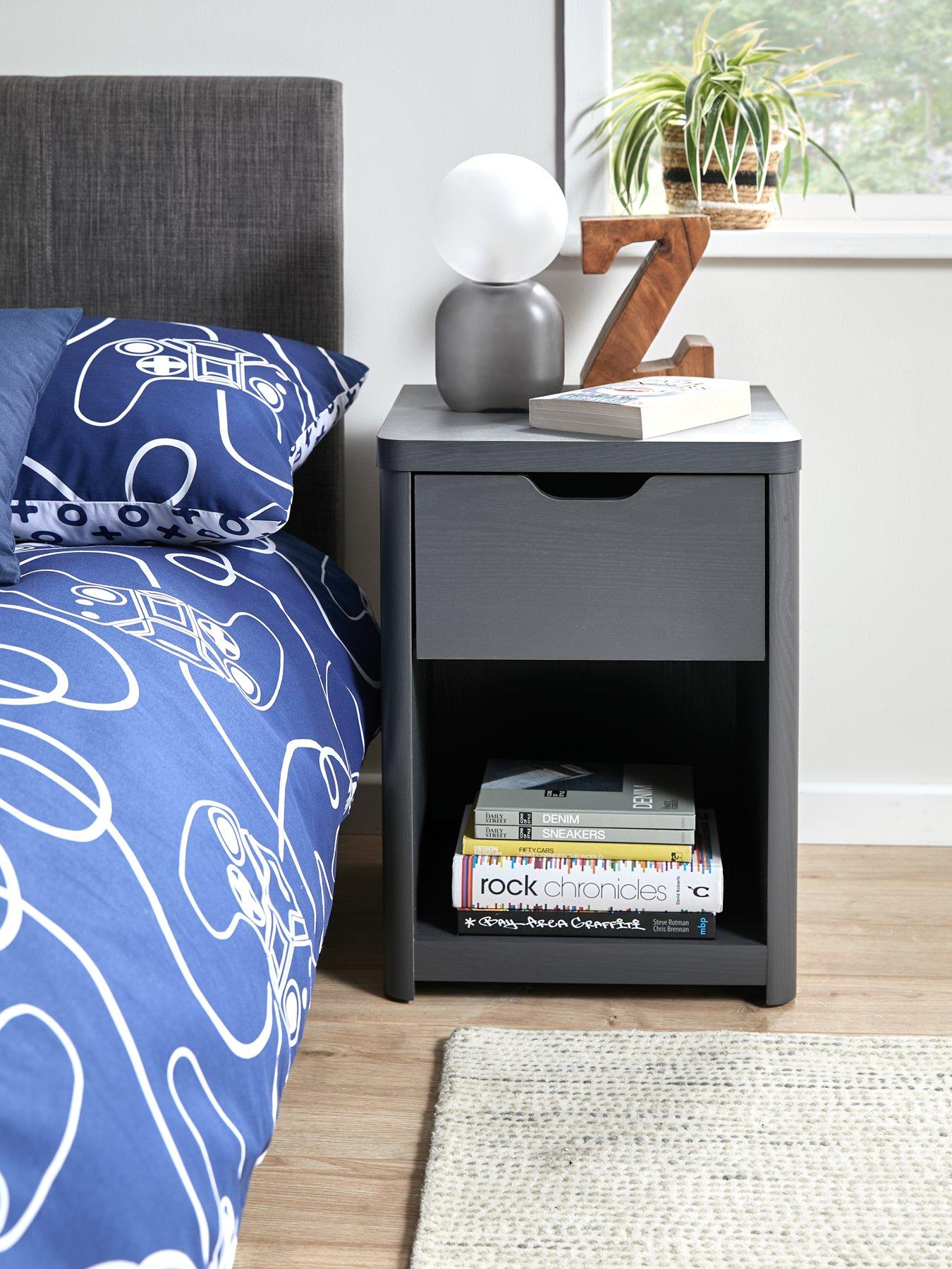 Image 1 of 6 of The Very Collection Aspen 1 Drawer Bedside Chest - Dark Grey Oak Effect