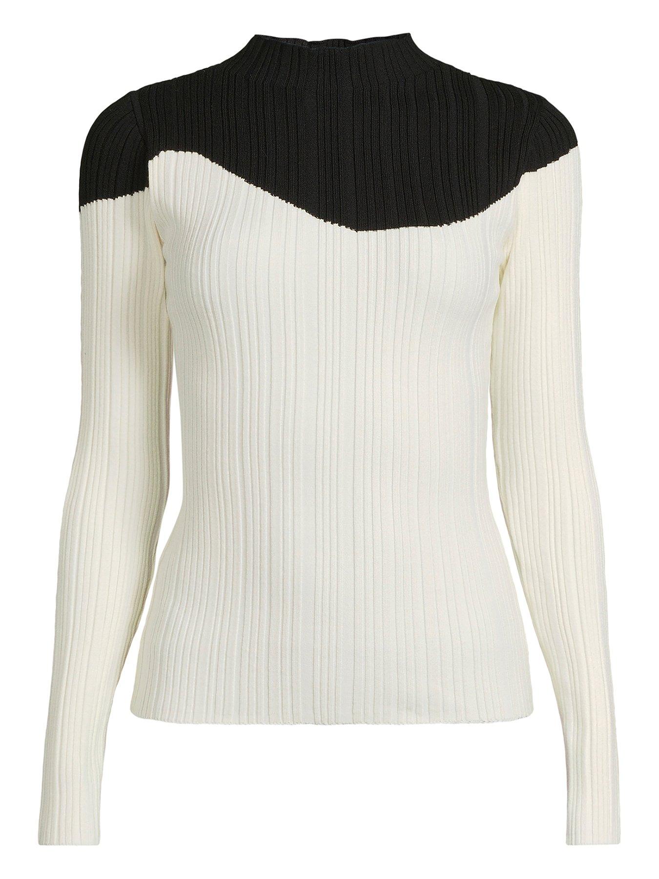 michelle-keegan-knittednbsprib-long-sleeve-contrast-top--nbspblackcreamdetail