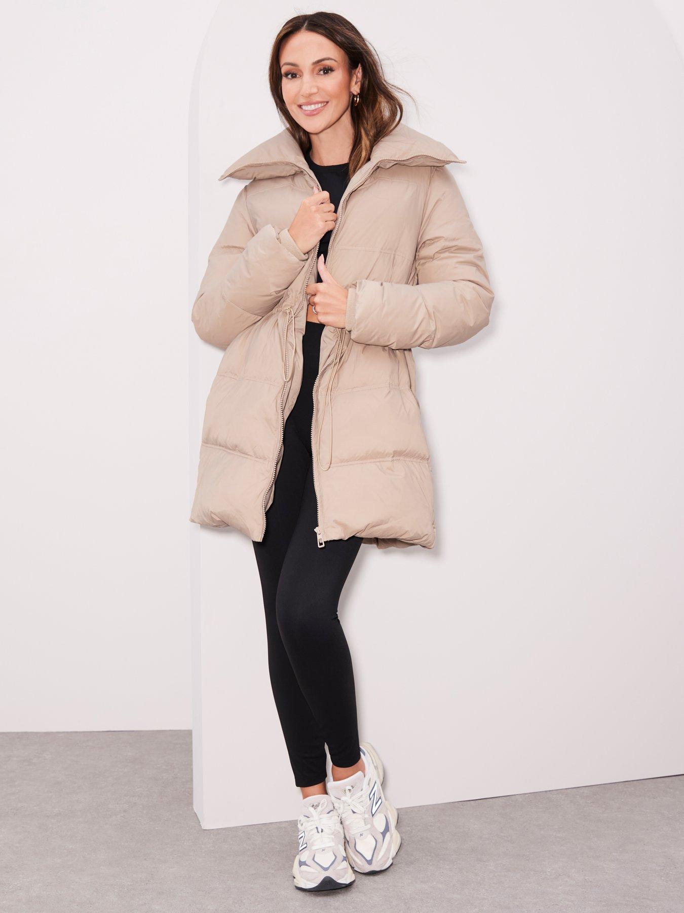 michelle-keegan-drawstring-waist-down-amp-feather-richnbsplongline-padded-coat-beigeoutfit