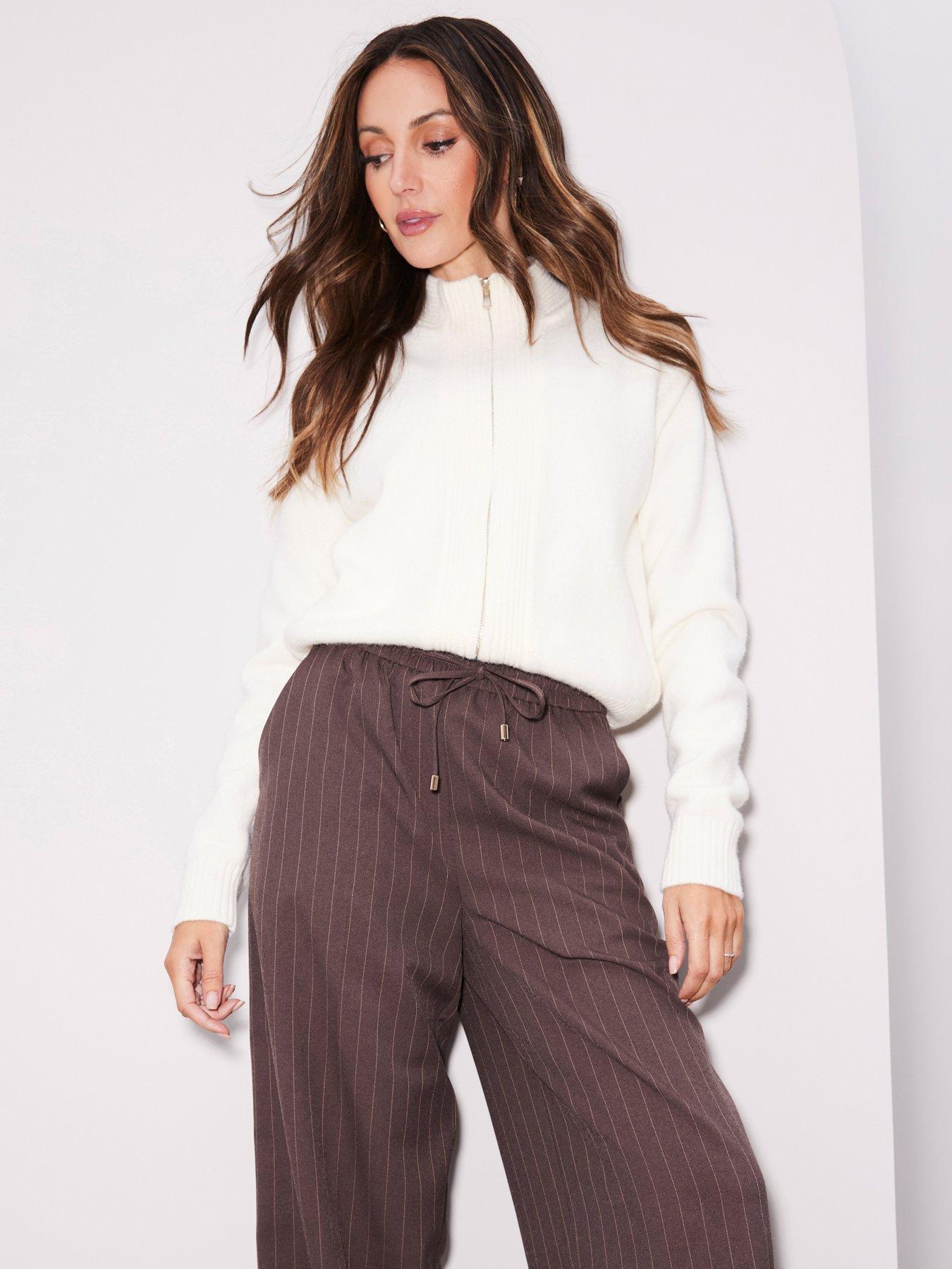 Image of Michelle Keegan Premium Knitted Full Zip Through Jumper - Cream