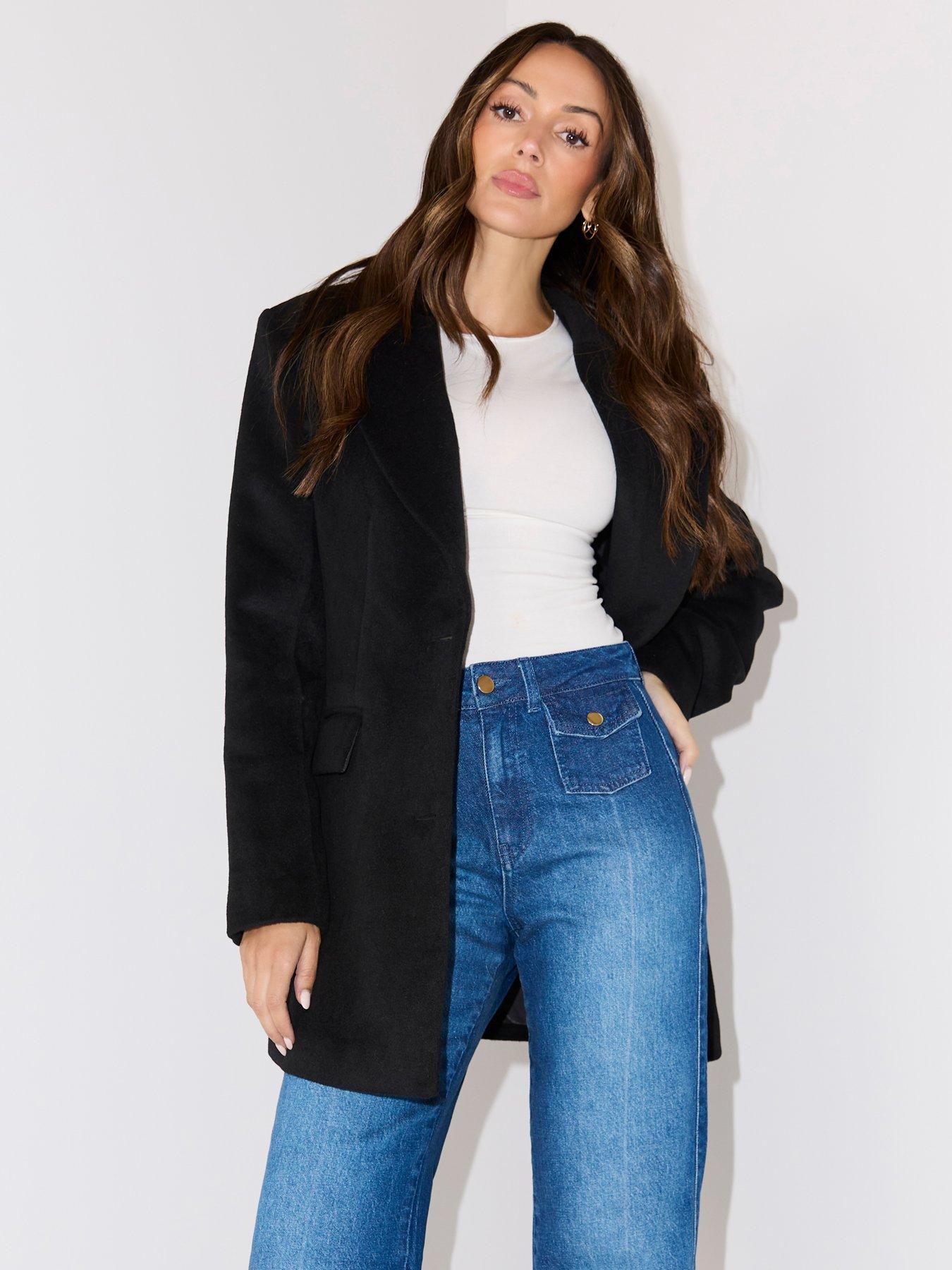 Image of Michelle Keegan Faux Wool Oversized Blazer - Black