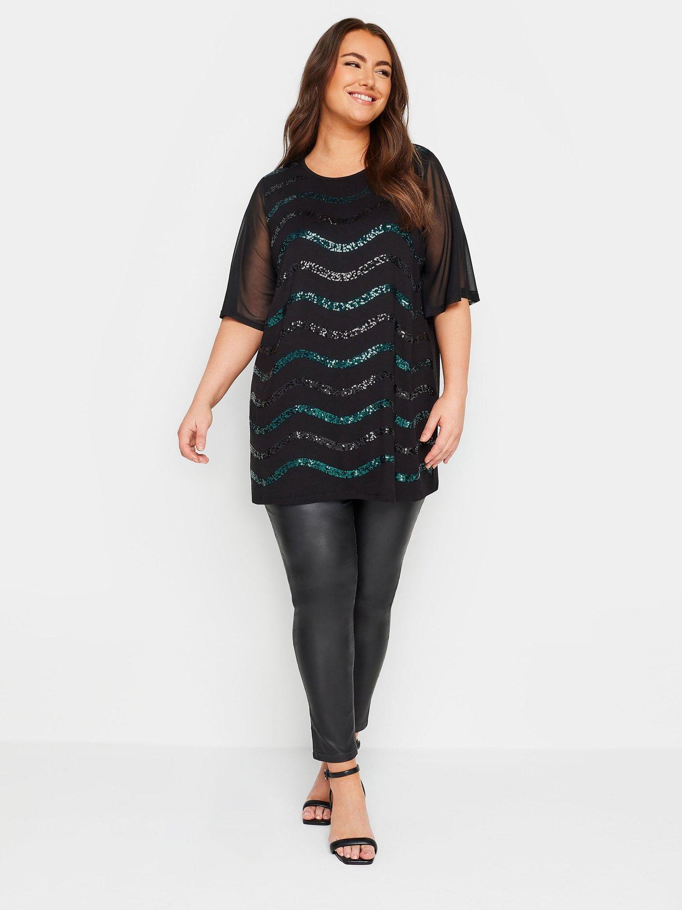 yours-curve-sequin-embellished-mesh-sleeve-top-blackback