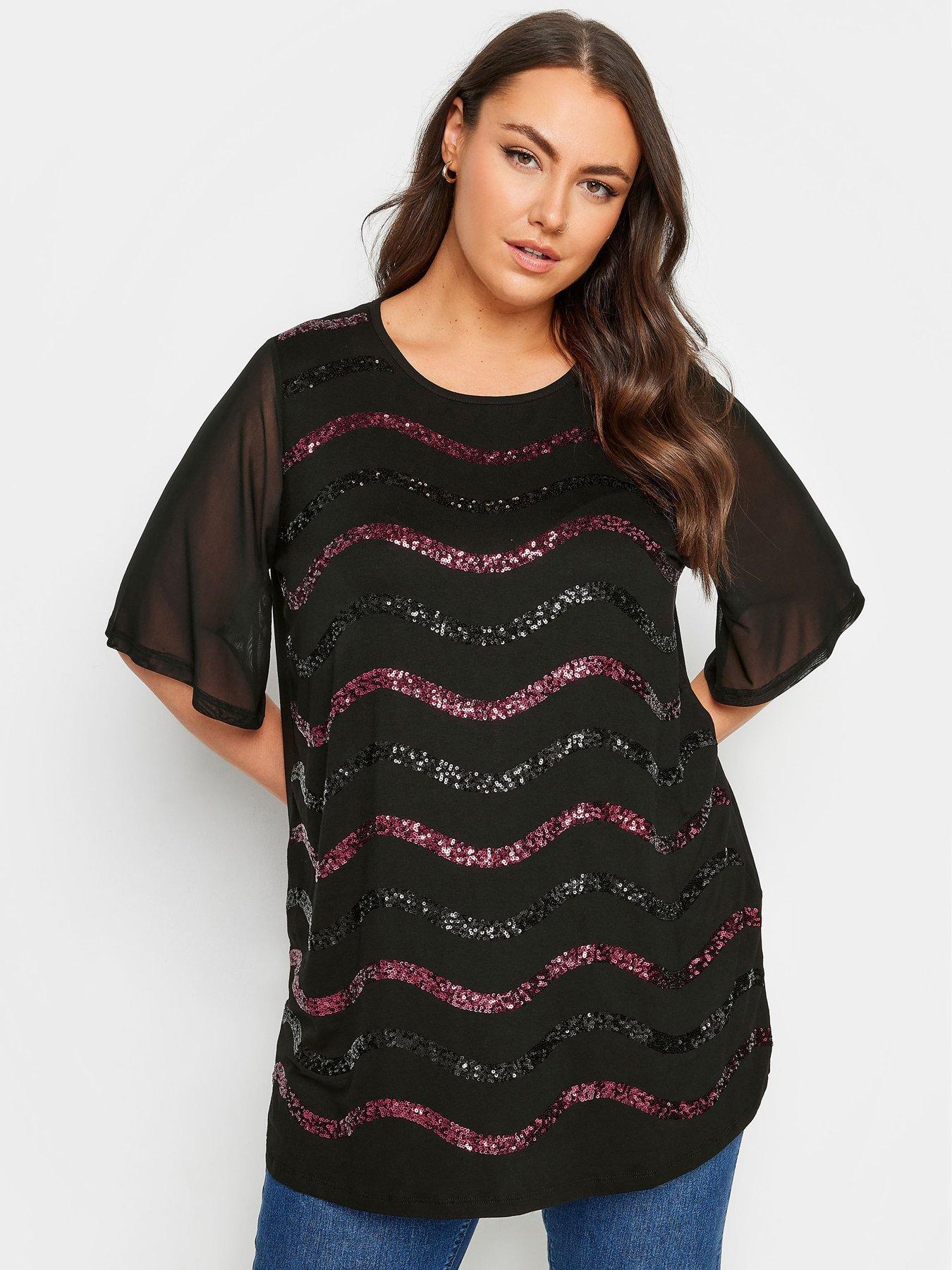 yours-curve-sequin-embellished-mesh-sleeve-top-black