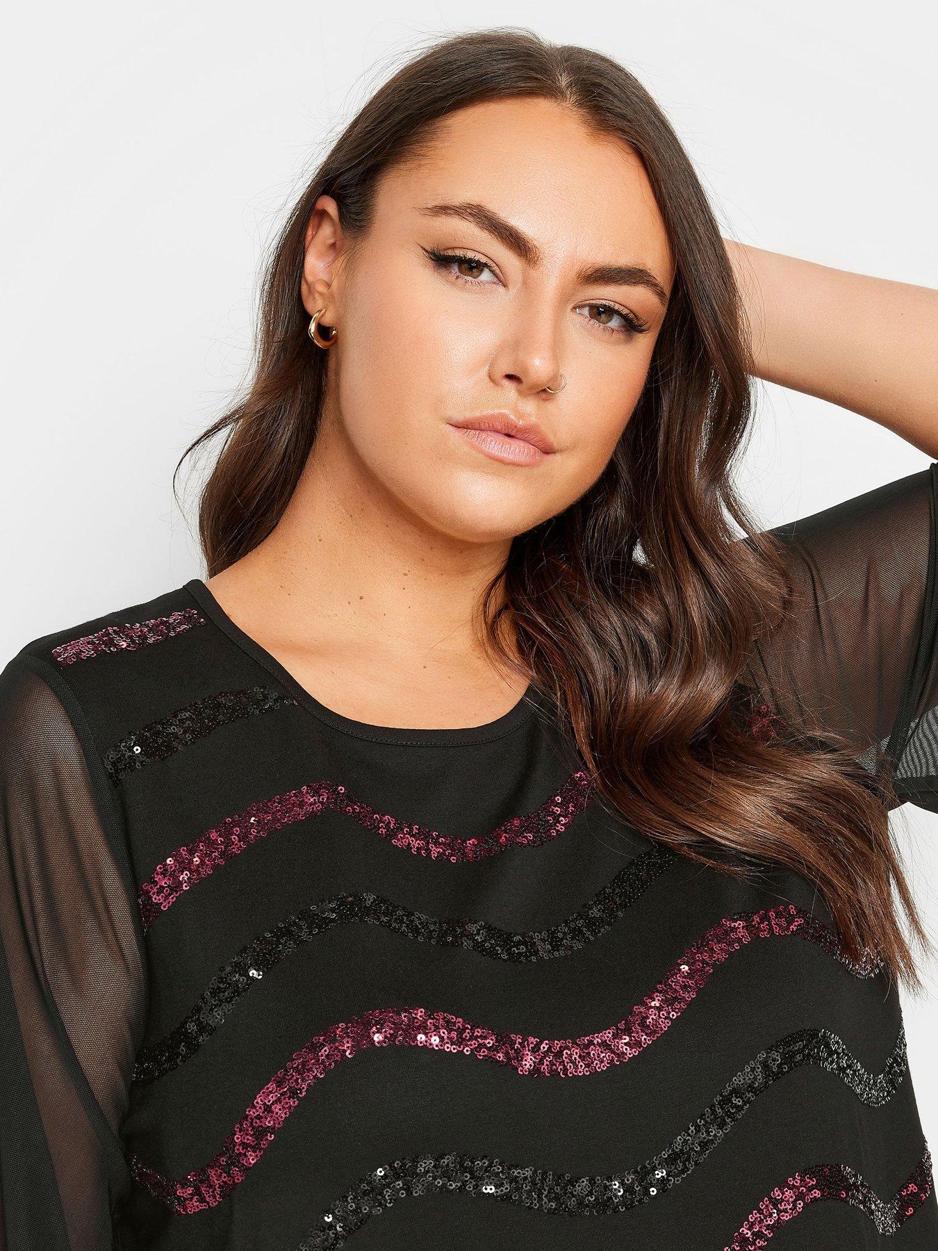 yours-curve-sequin-embellished-mesh-sleeve-top-blackoutfit