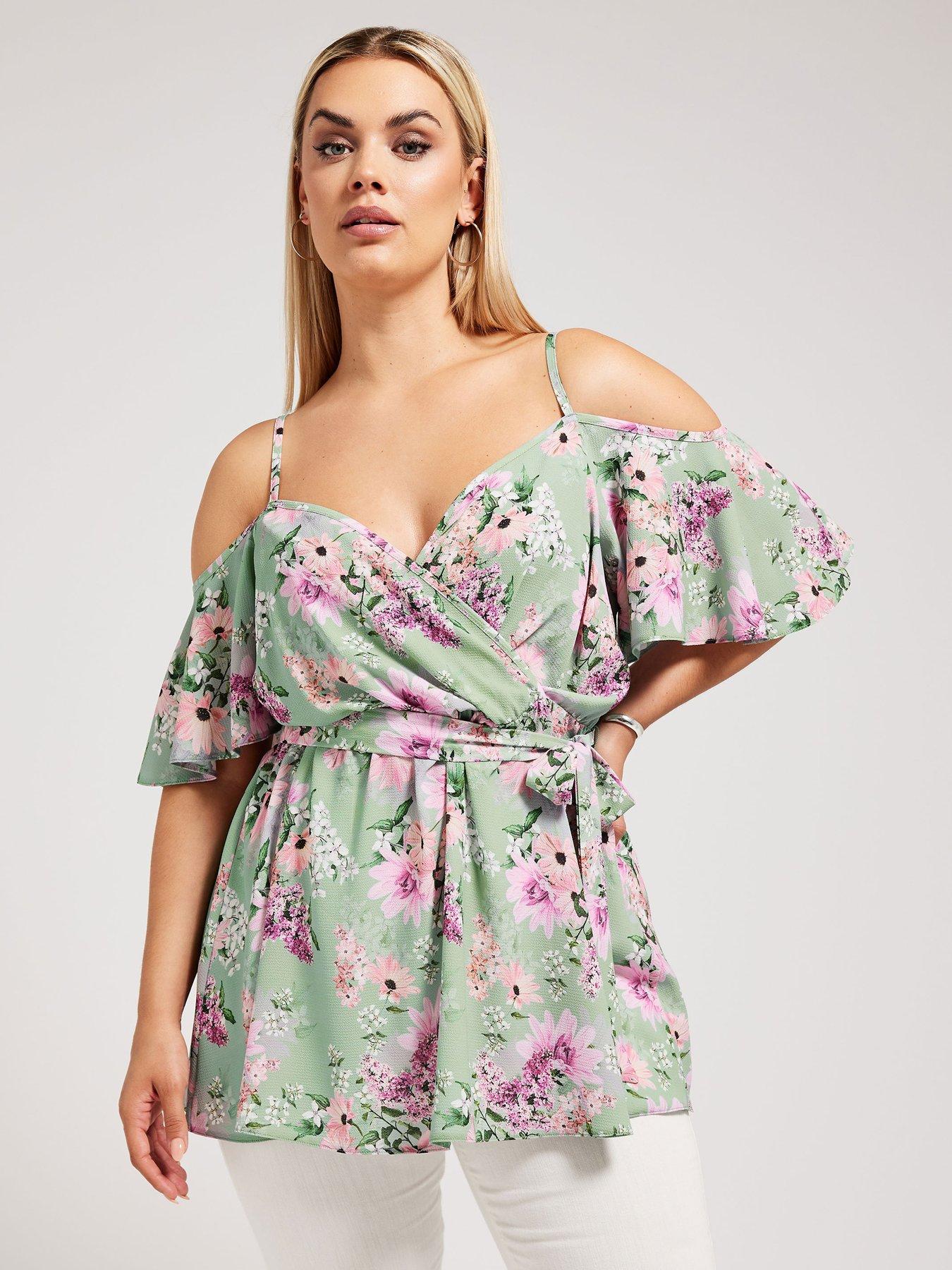 yours-curve-floral-cold-shoulder-wrap-top