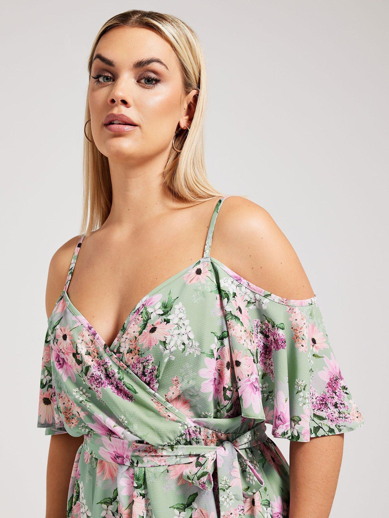 yours-curve-floral-cold-shoulder-wrap-topoutfit