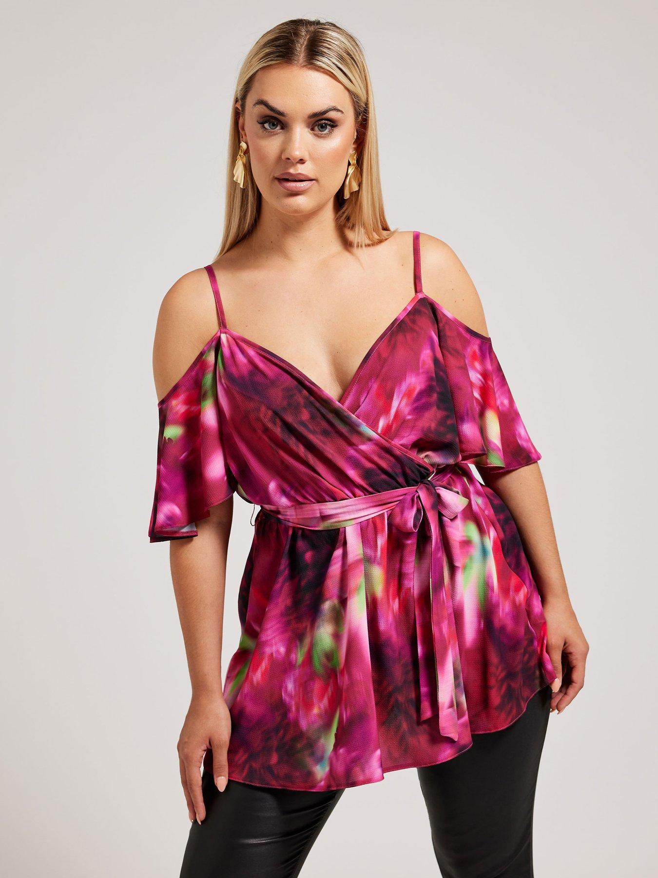 yours-curve-abstract-floral-cold-shoulder-wrap-top