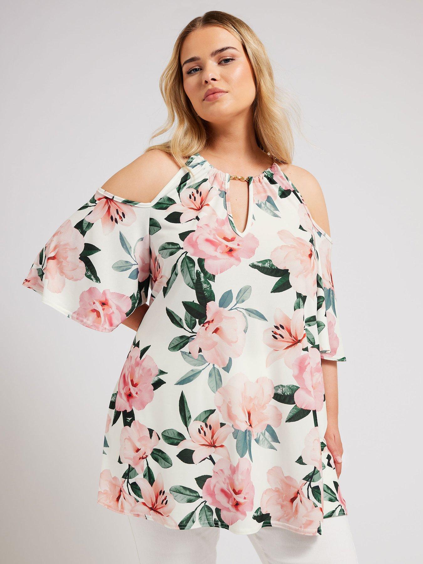 yours-curve-floral-chain-cold-shoulder-top