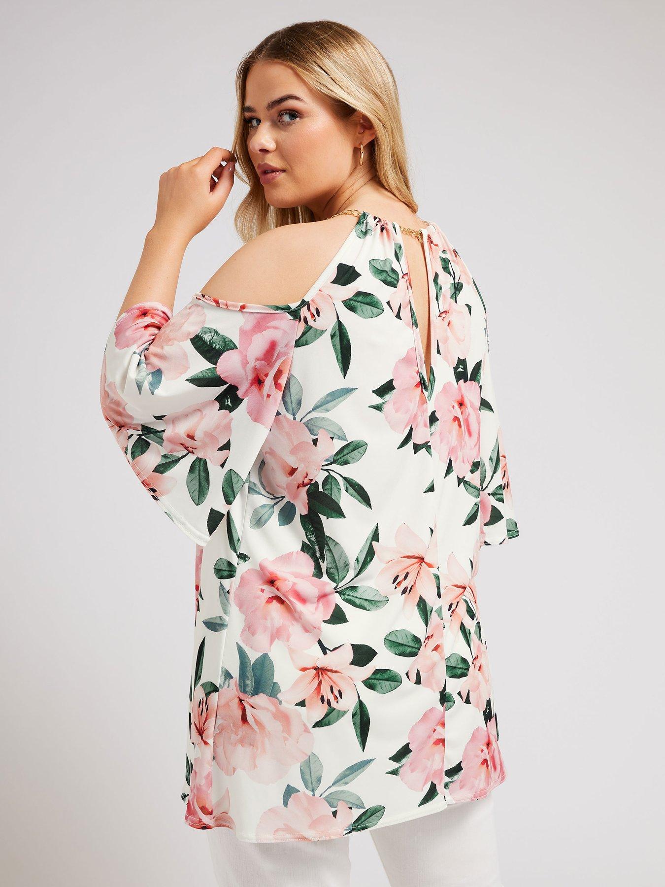 yours-curve-floral-chain-cold-shoulder-topstillFront