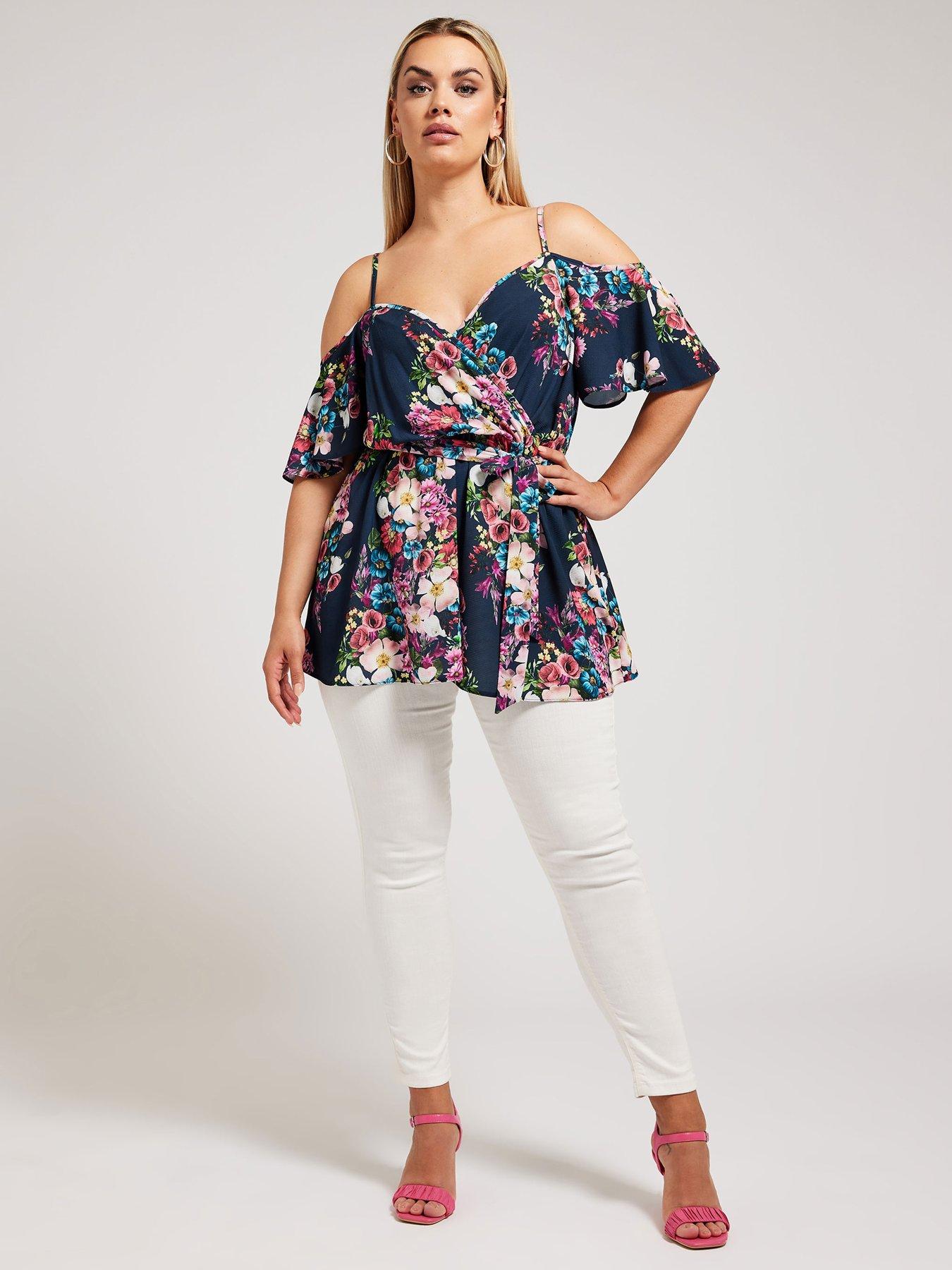 yours-curve-floral-cold-shoulder-wrap-top-blueback