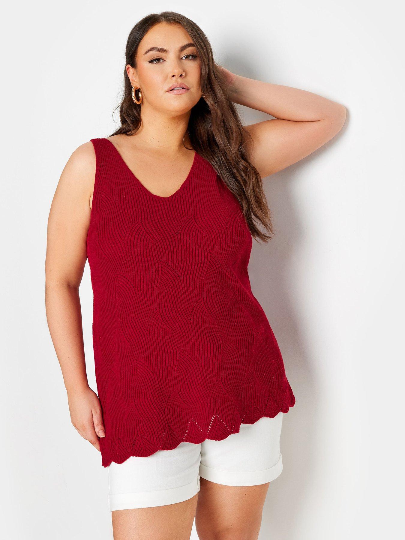 Image 1 of 3 of Yours Curve Scallop Hem Vest - Red