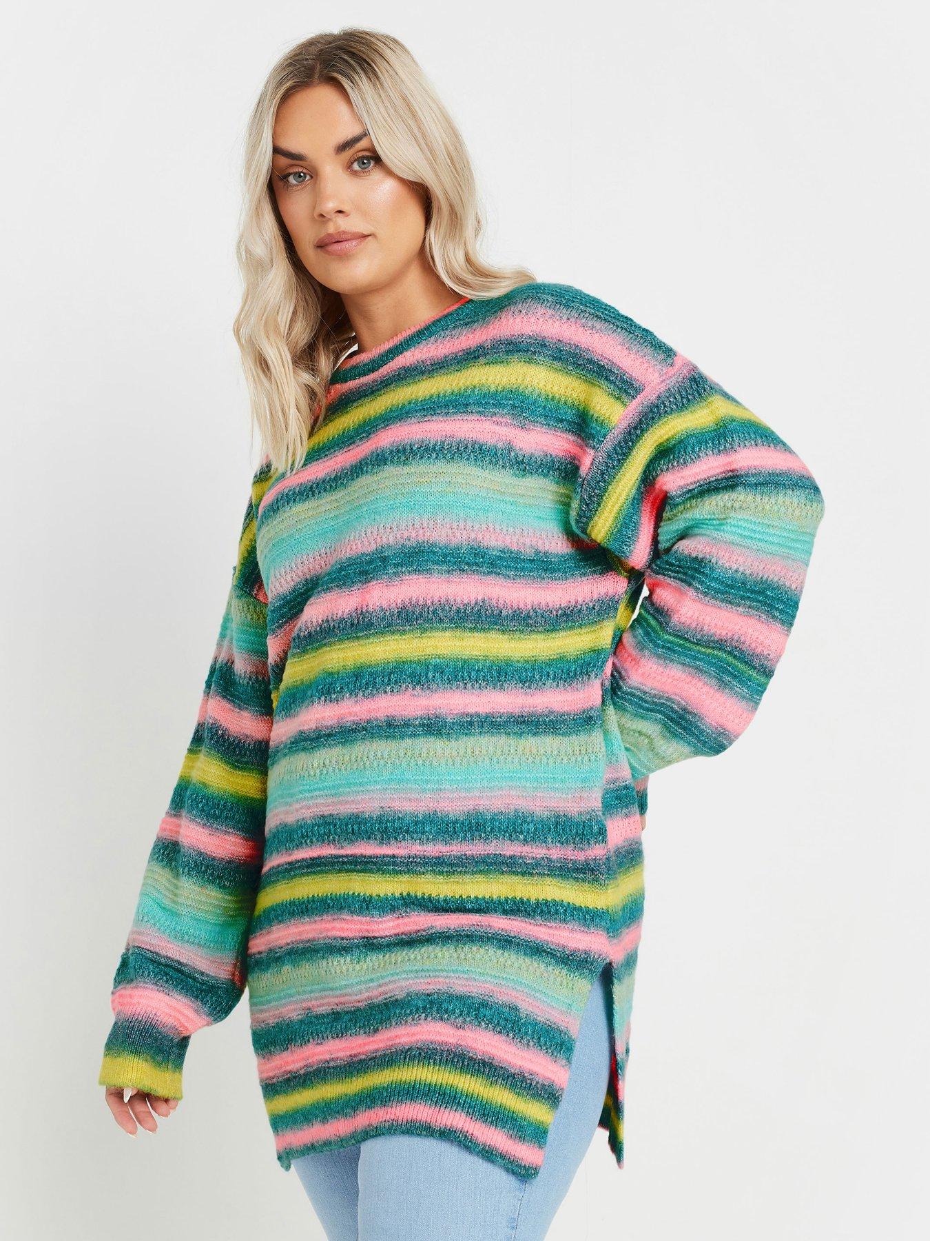 Image 1 of 5 of Yours Curve Multi Colour Stripe Jumper - Blue