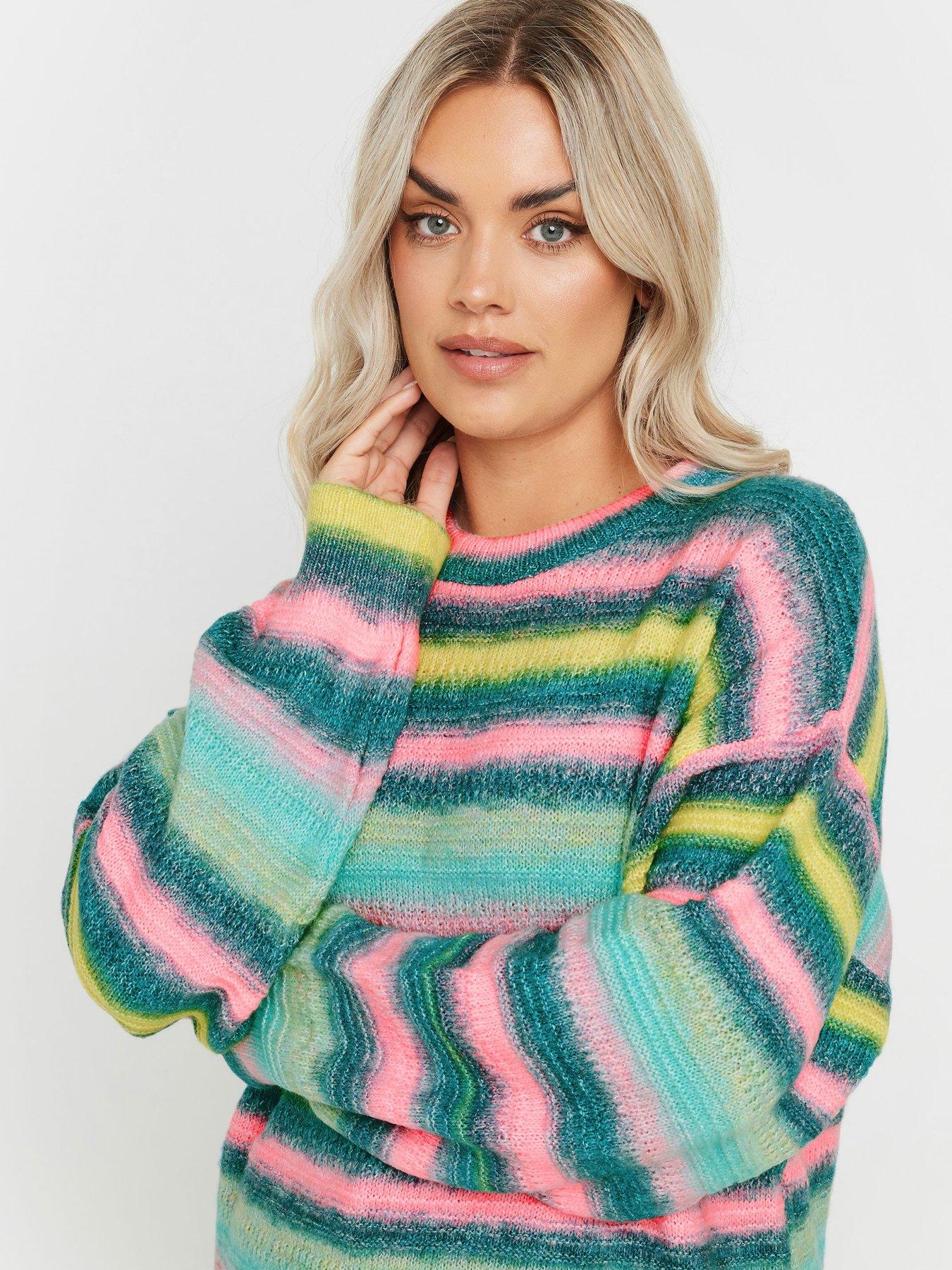 Image 4 of 5 of Yours Curve Multi Colour Stripe Jumper - Blue