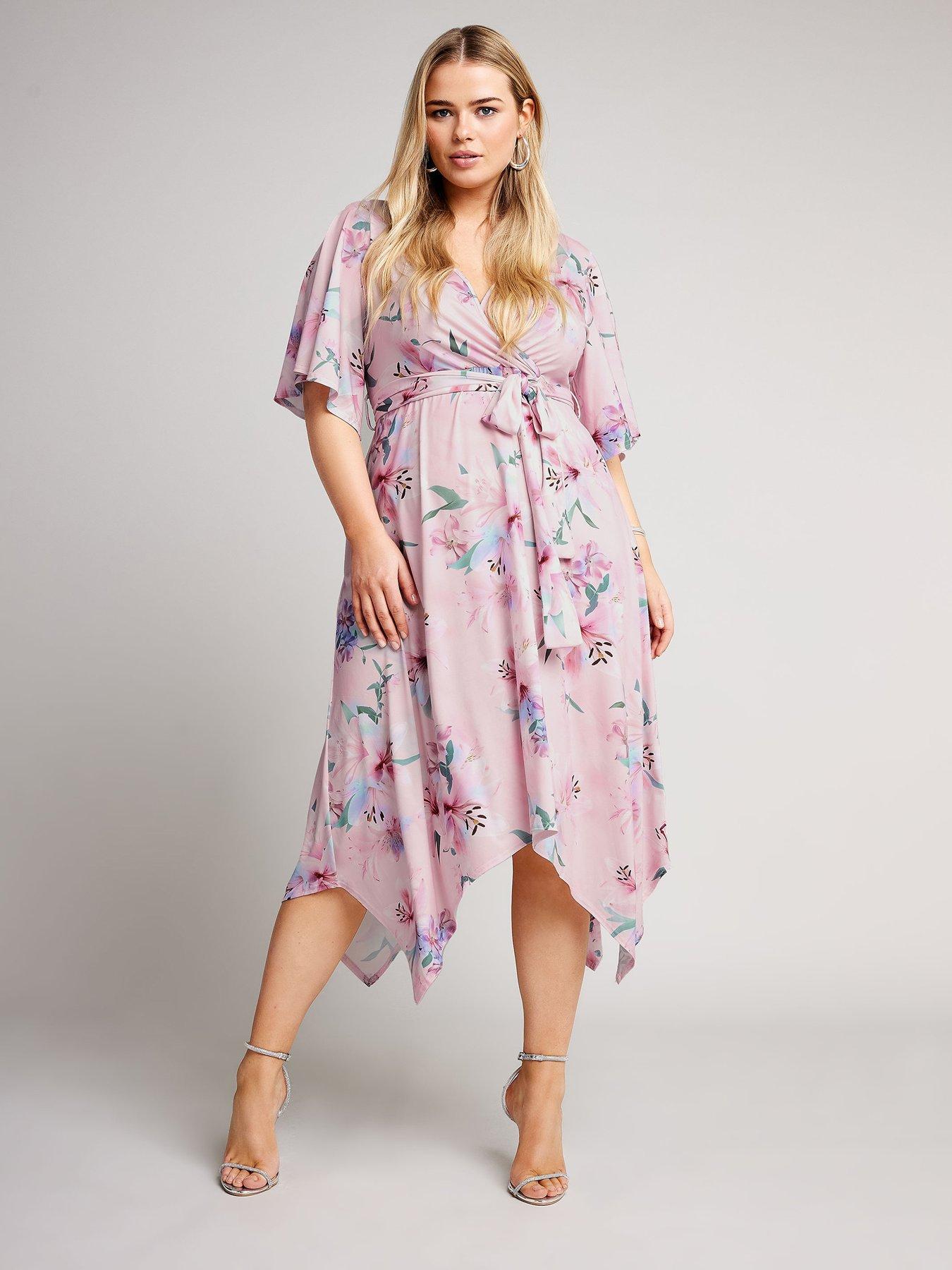 yours-curve-floral-hanky-hem-wrap-dress-pink