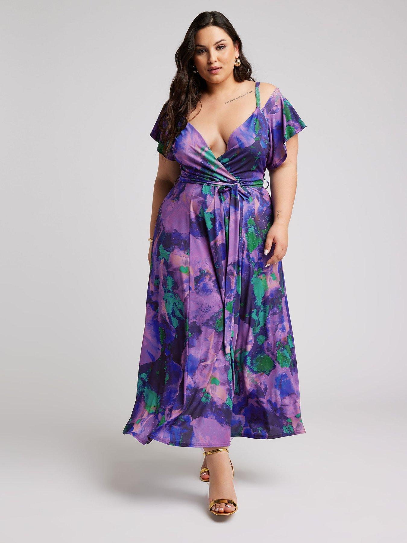 Curve Abstract Cold Shoulder Maxi Dress Purple