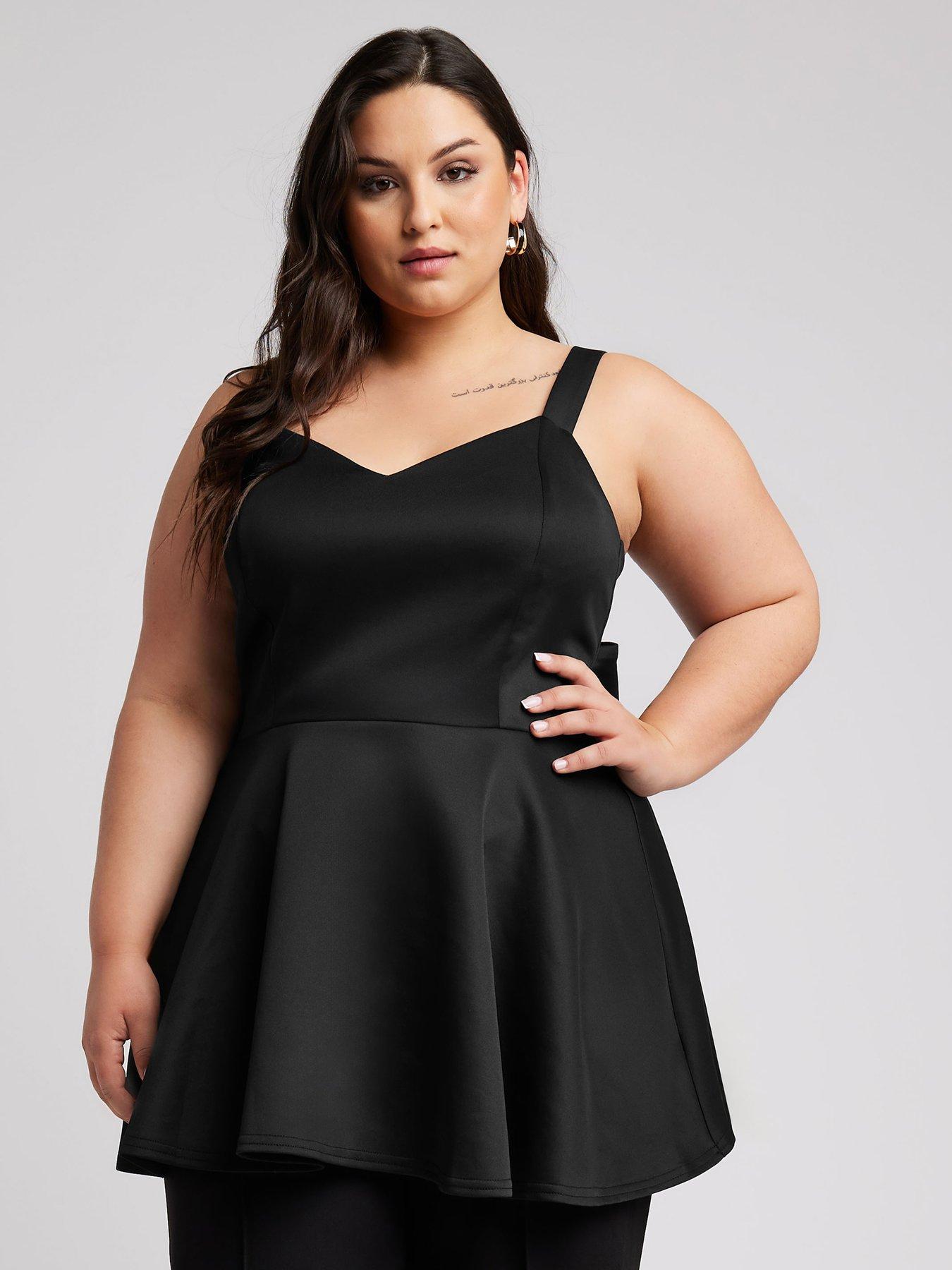 yours-curve-bow-back-peplum-top-black