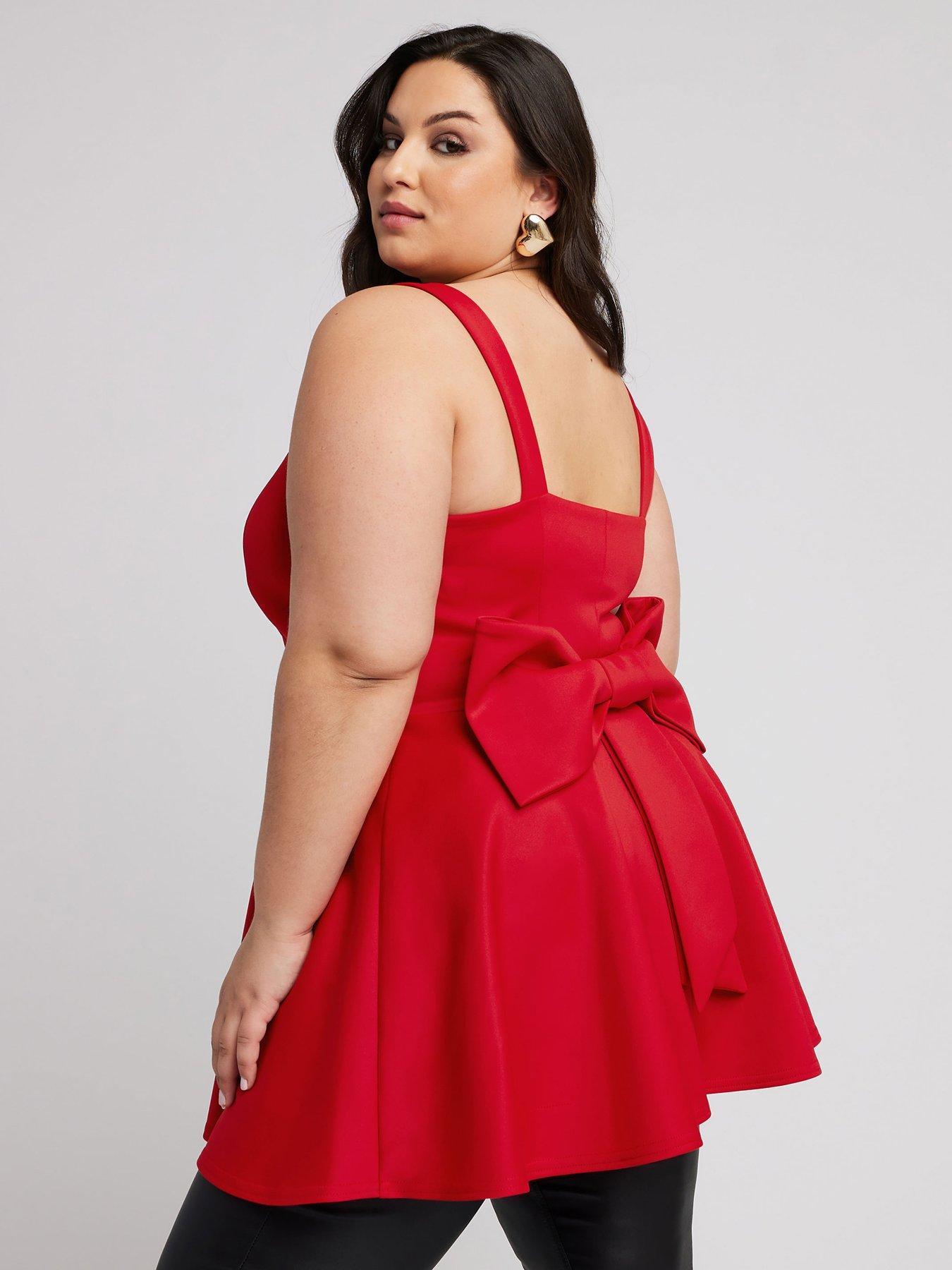 yours-curve-bow-back-peplum-top-redstillFront