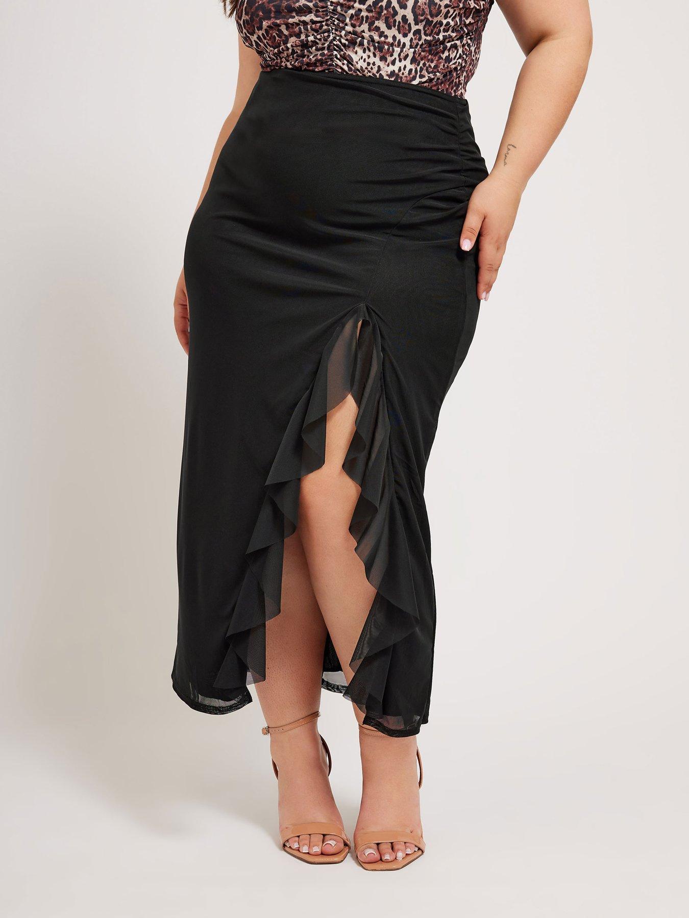 yours-curve-mesh-ruffle-maxi-skirt-black