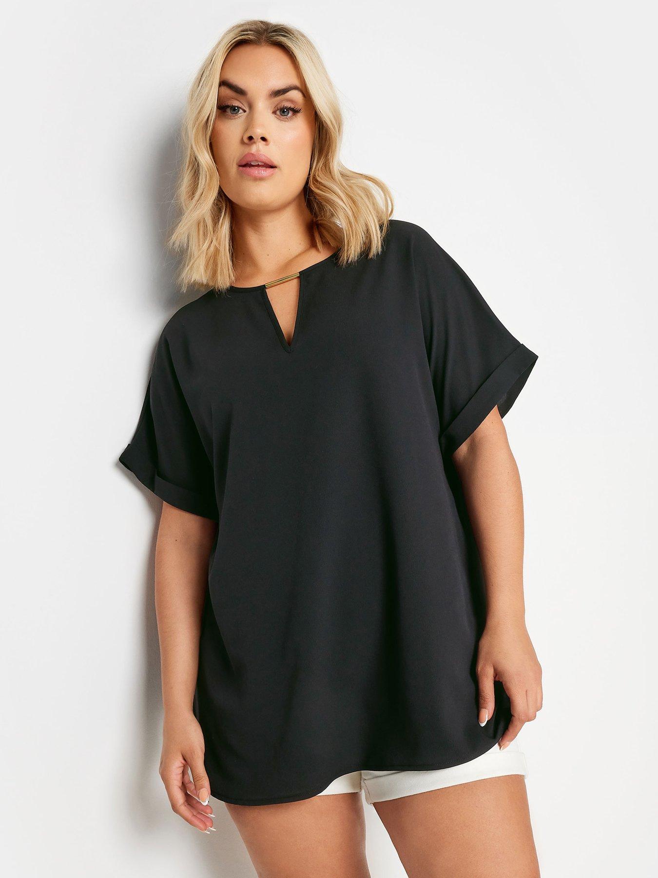 yours-curve-trim-neck-blouse-blackfront