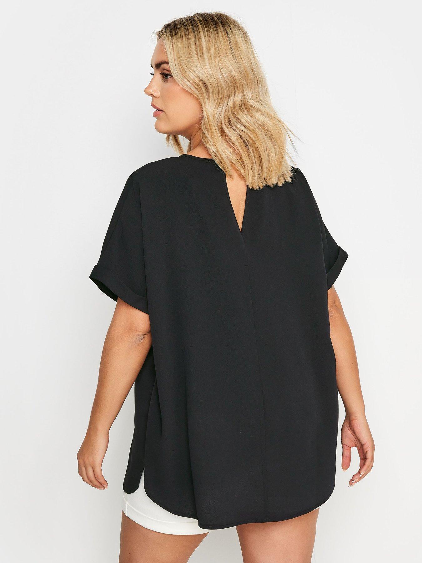 yours-curve-trim-neck-blouse-blackstillFront