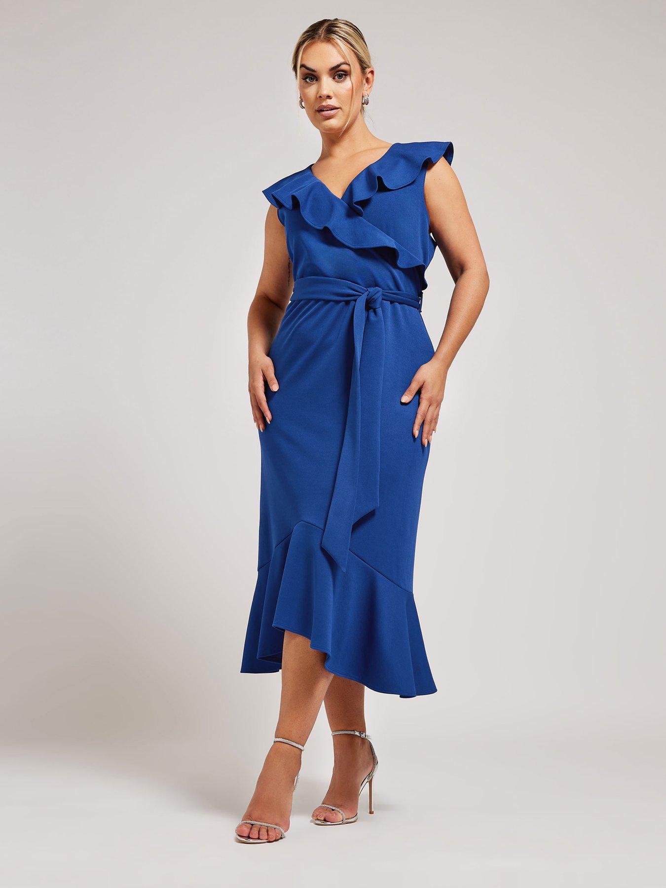 yours-curve-ruffle-wrap-dress-blue