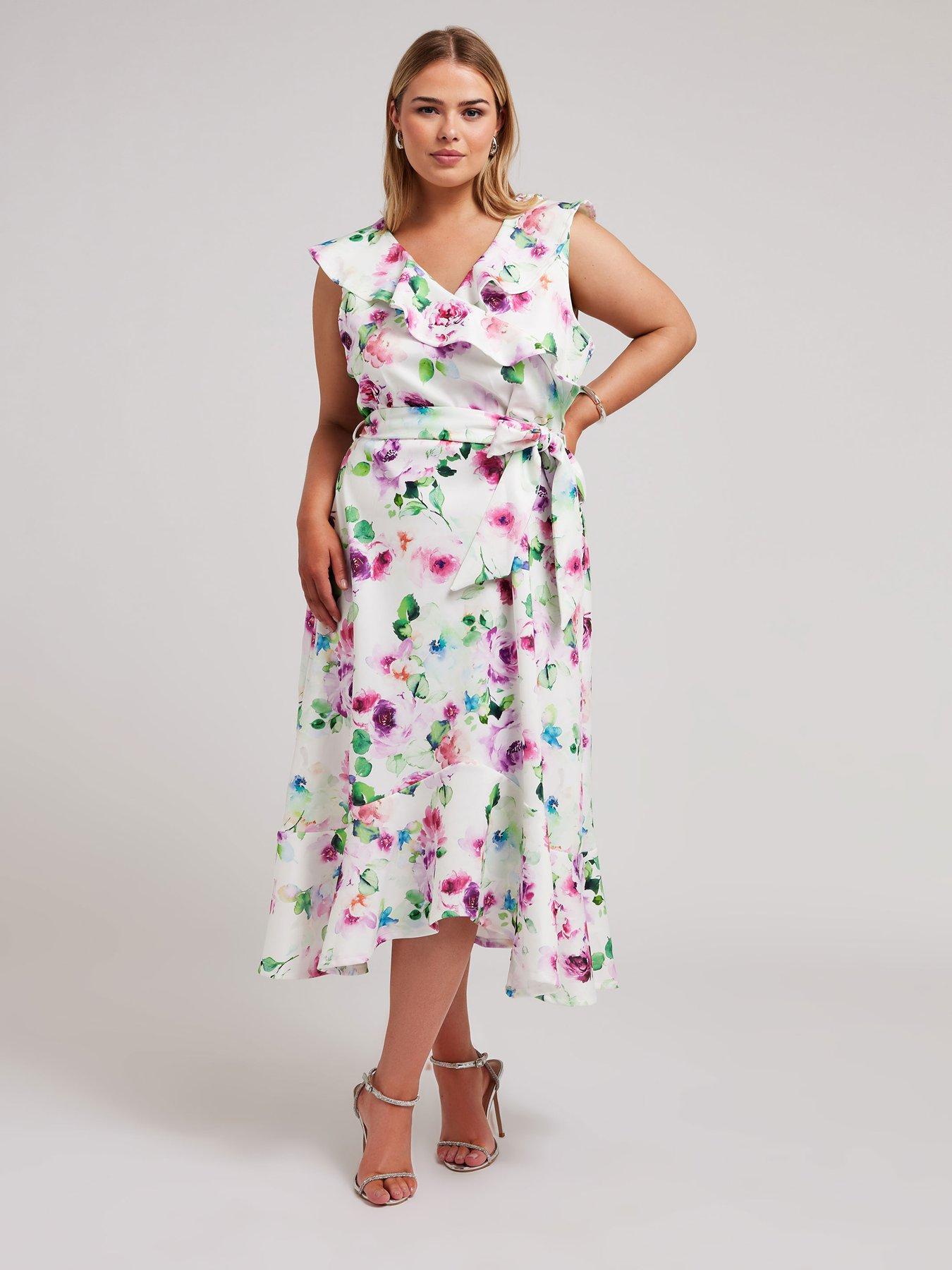 yours-curve-floral-ruffle-wrap-dress-white