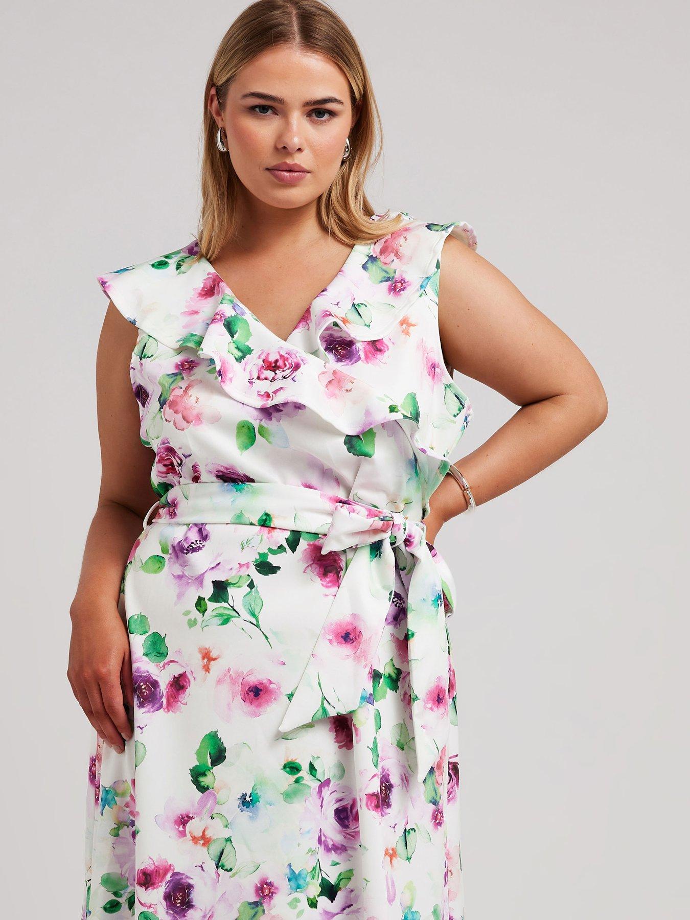 yours-curve-floral-ruffle-wrap-dress-whiteoutfit