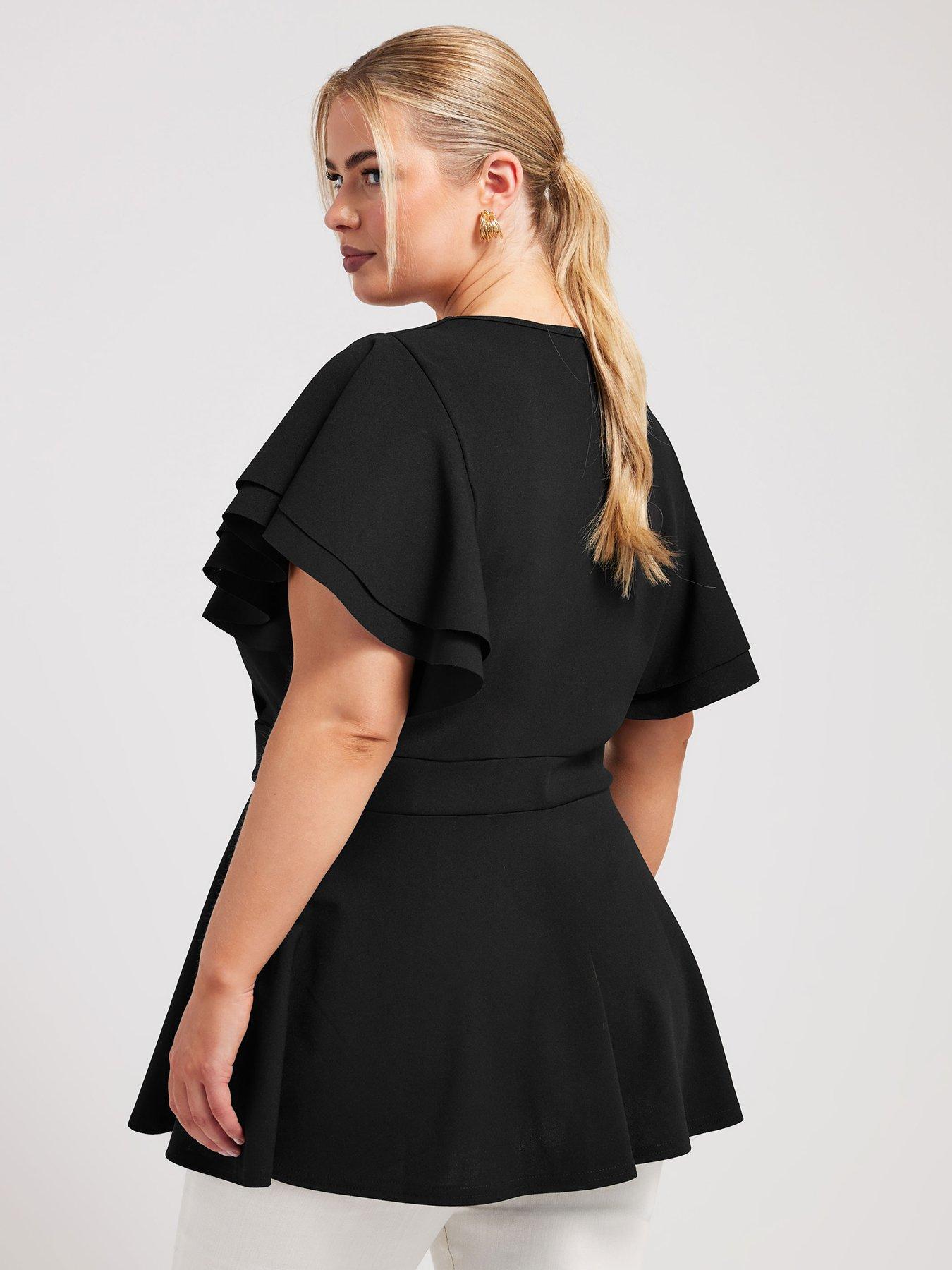 yours-curve-buckle-angel-sleeve-peplum-top-blackstillFront