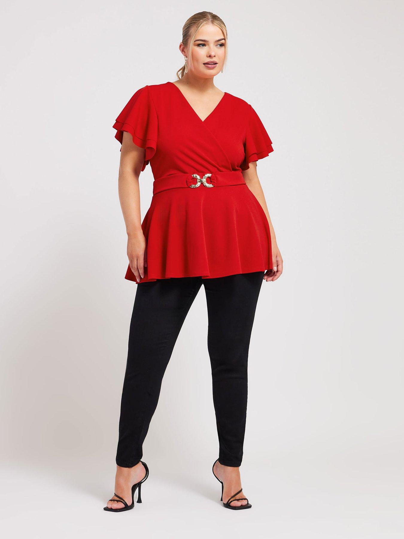 yours-curve-buckle-angel-sleeve-peplum-top-redback