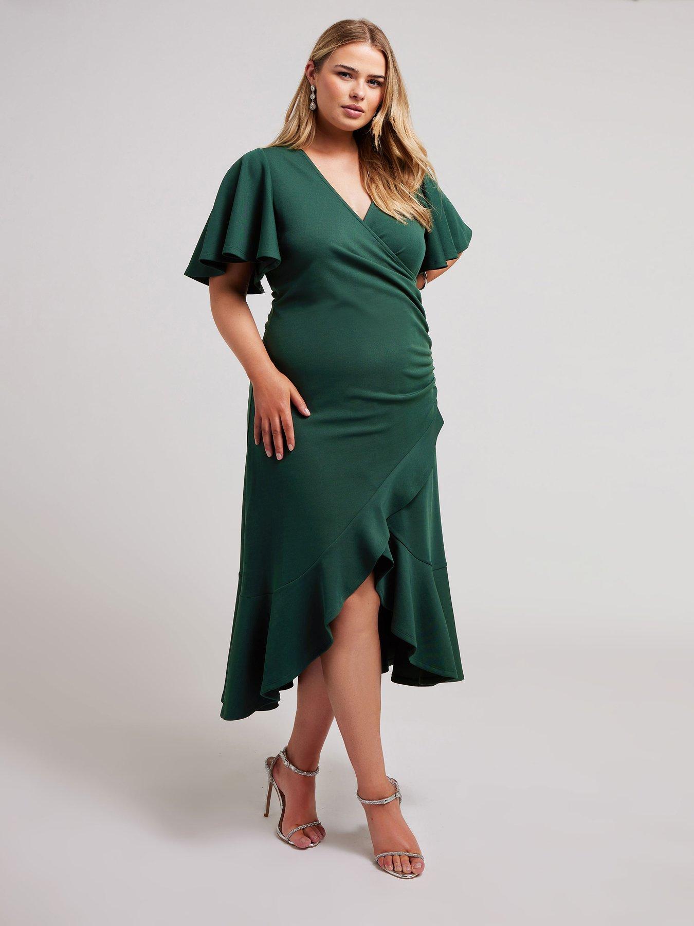 yours-curve-angel-sleeve-gathered-wrap-midi-dress-greenback