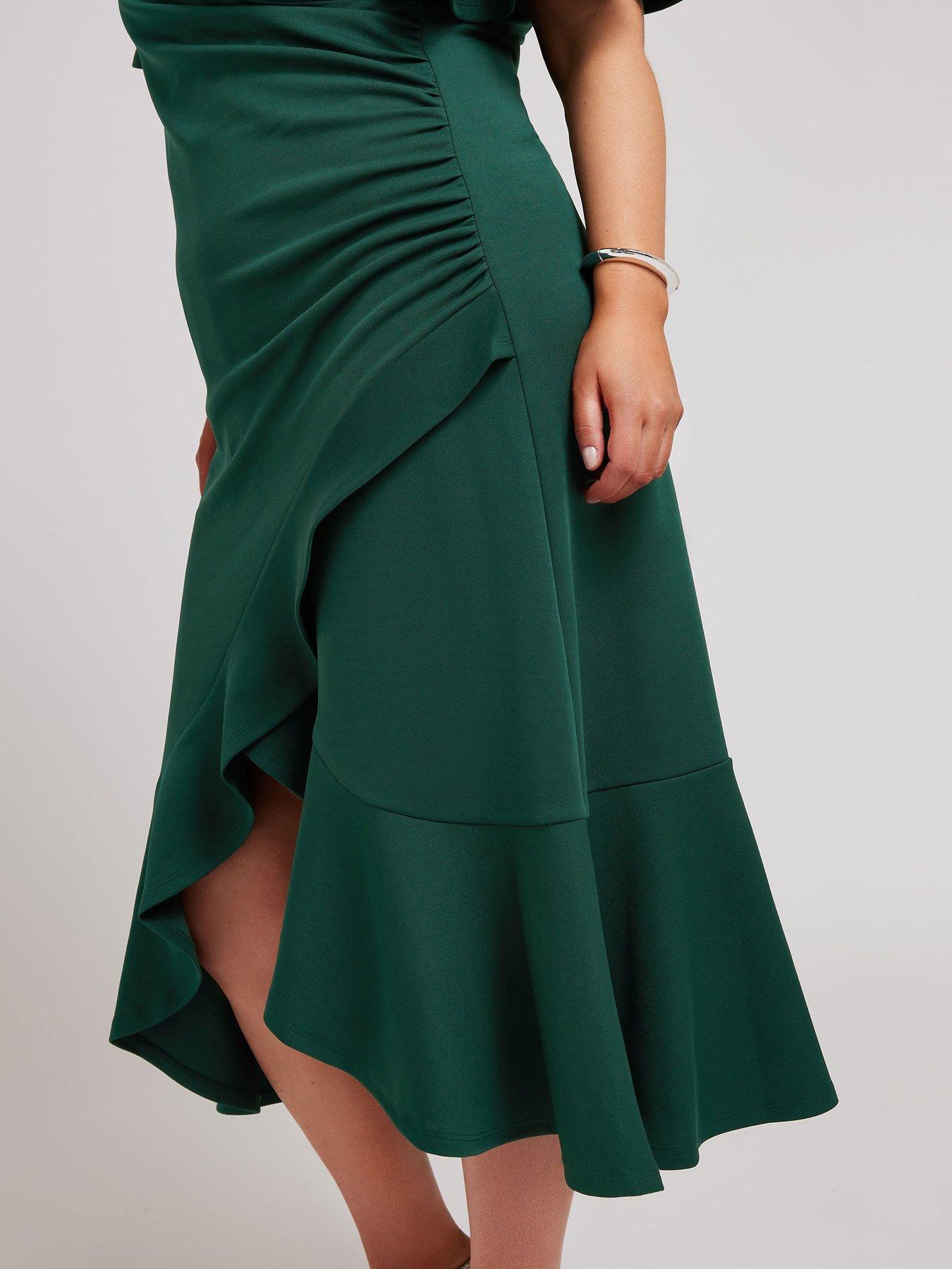 yours-curve-angel-sleeve-gathered-wrap-midi-dress-greenoutfit