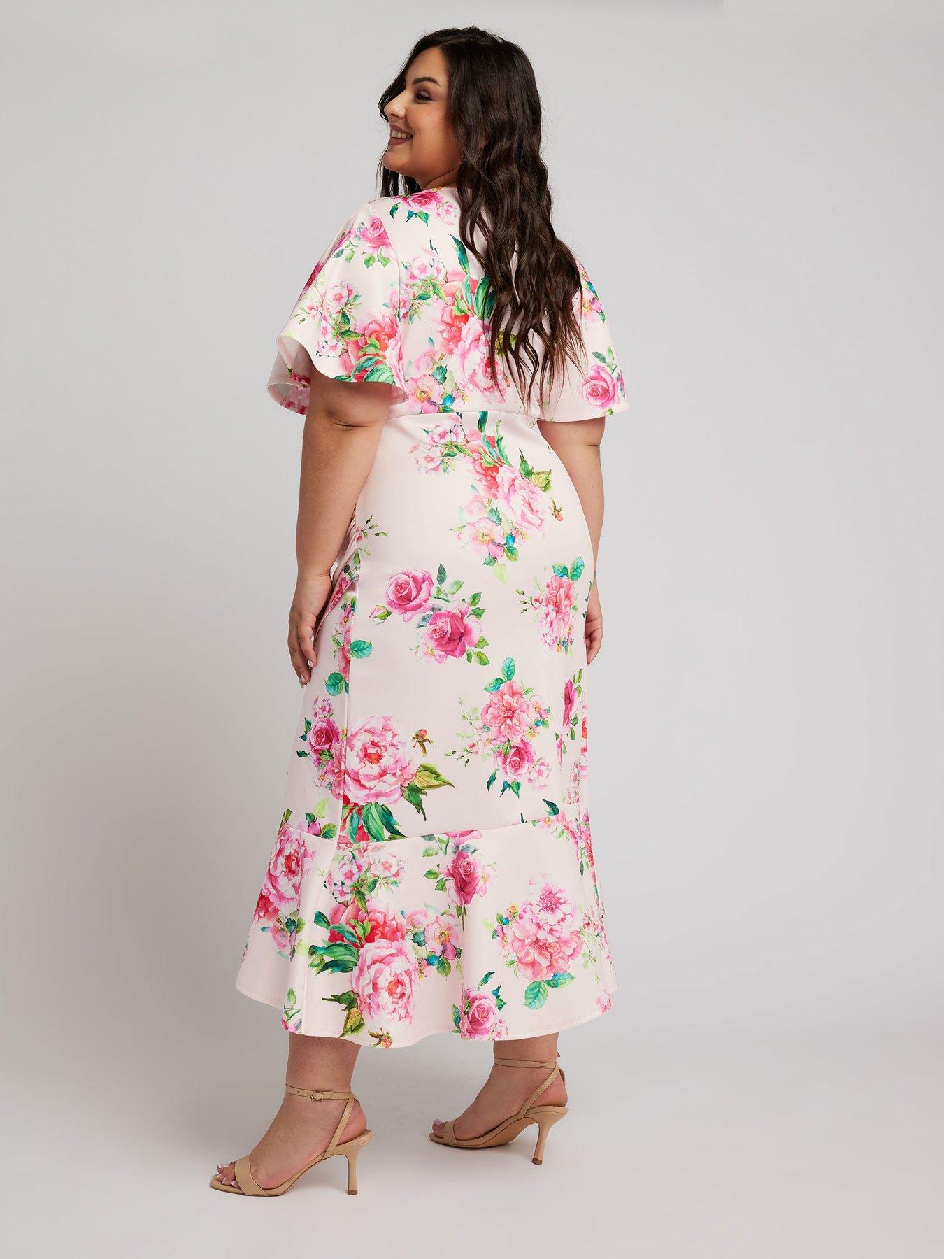 yours-curve-floral-angel-sleeve-gathered-wrap-dress-pinkstillFront