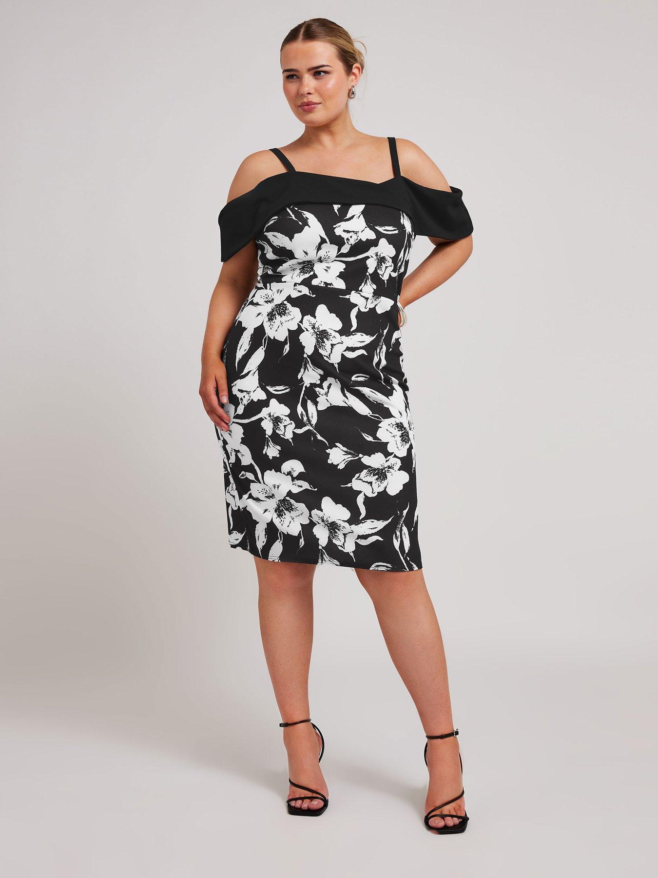 yours-curve-floral-bardot-shift-dress-black