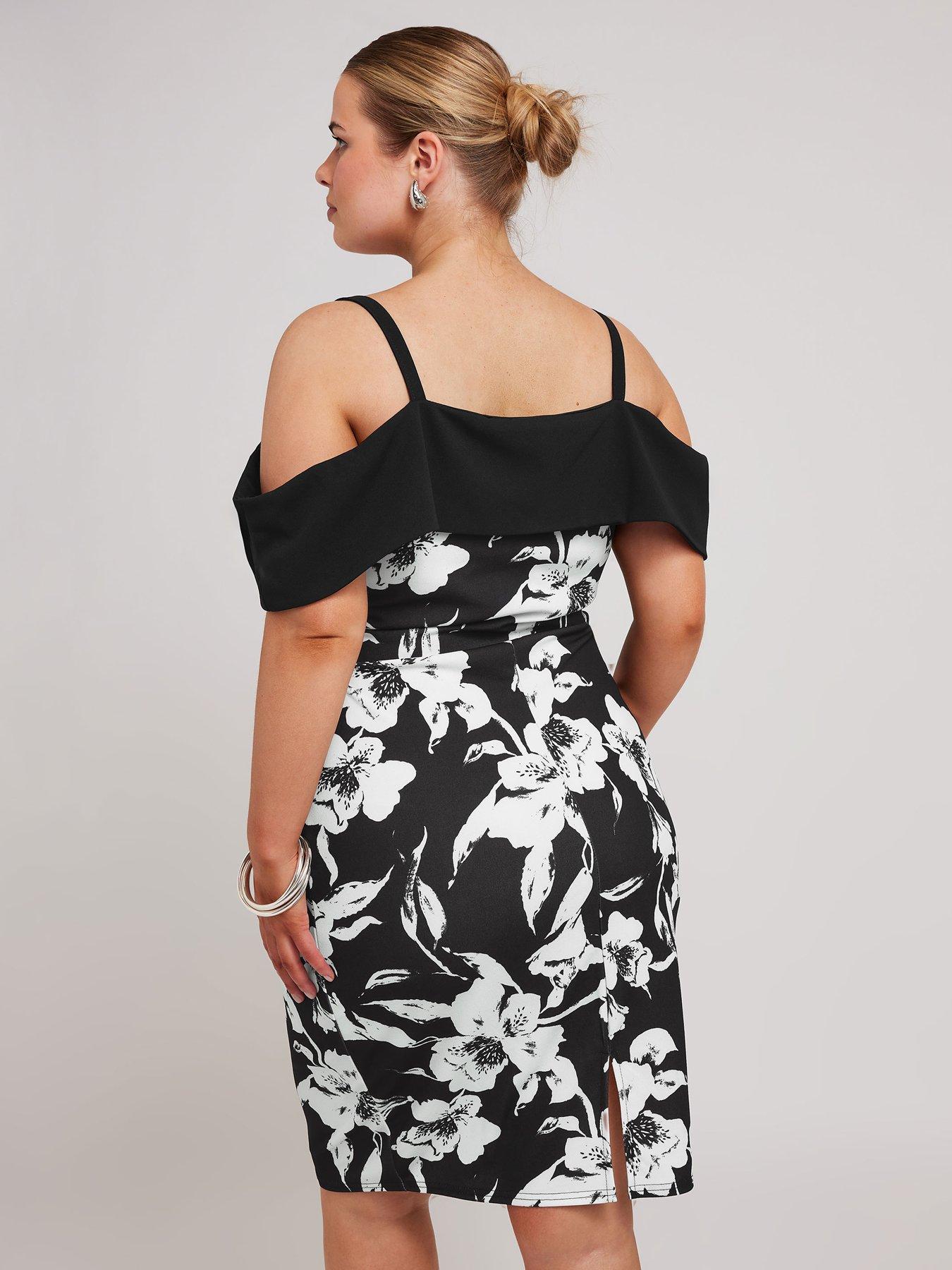 yours-curve-floral-bardot-shift-dress-blackstillFront