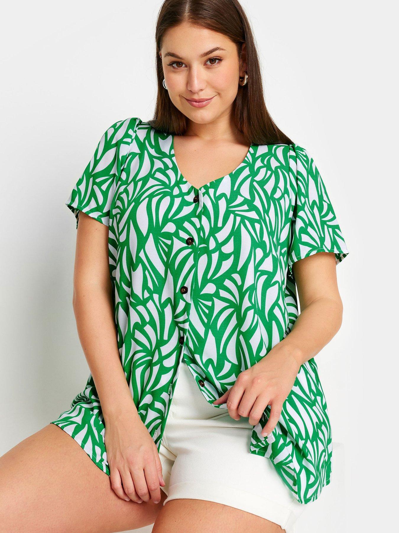 yours-curve-button-blouse-green