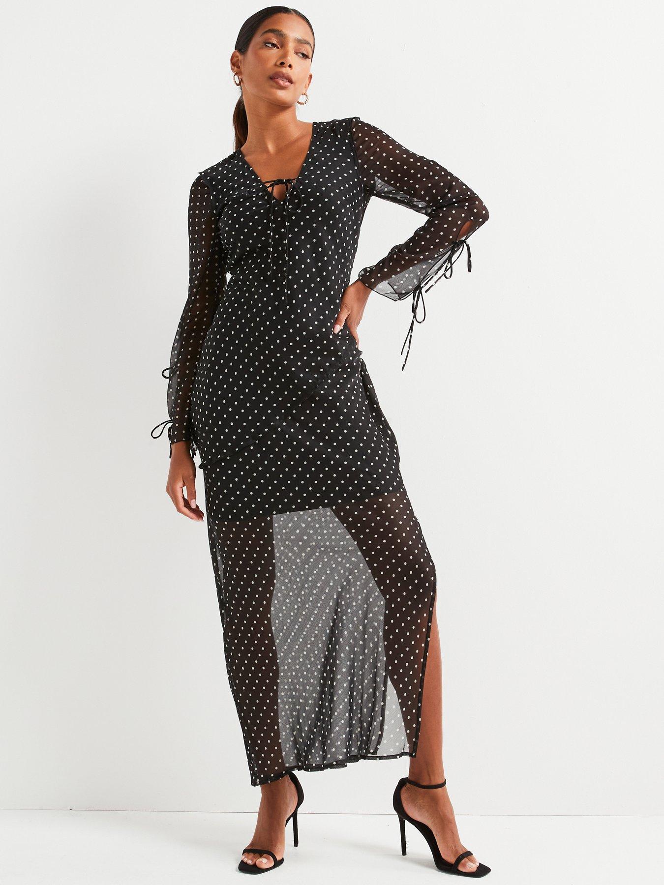 v-by-very-tie-front-printed-midi-dress-black