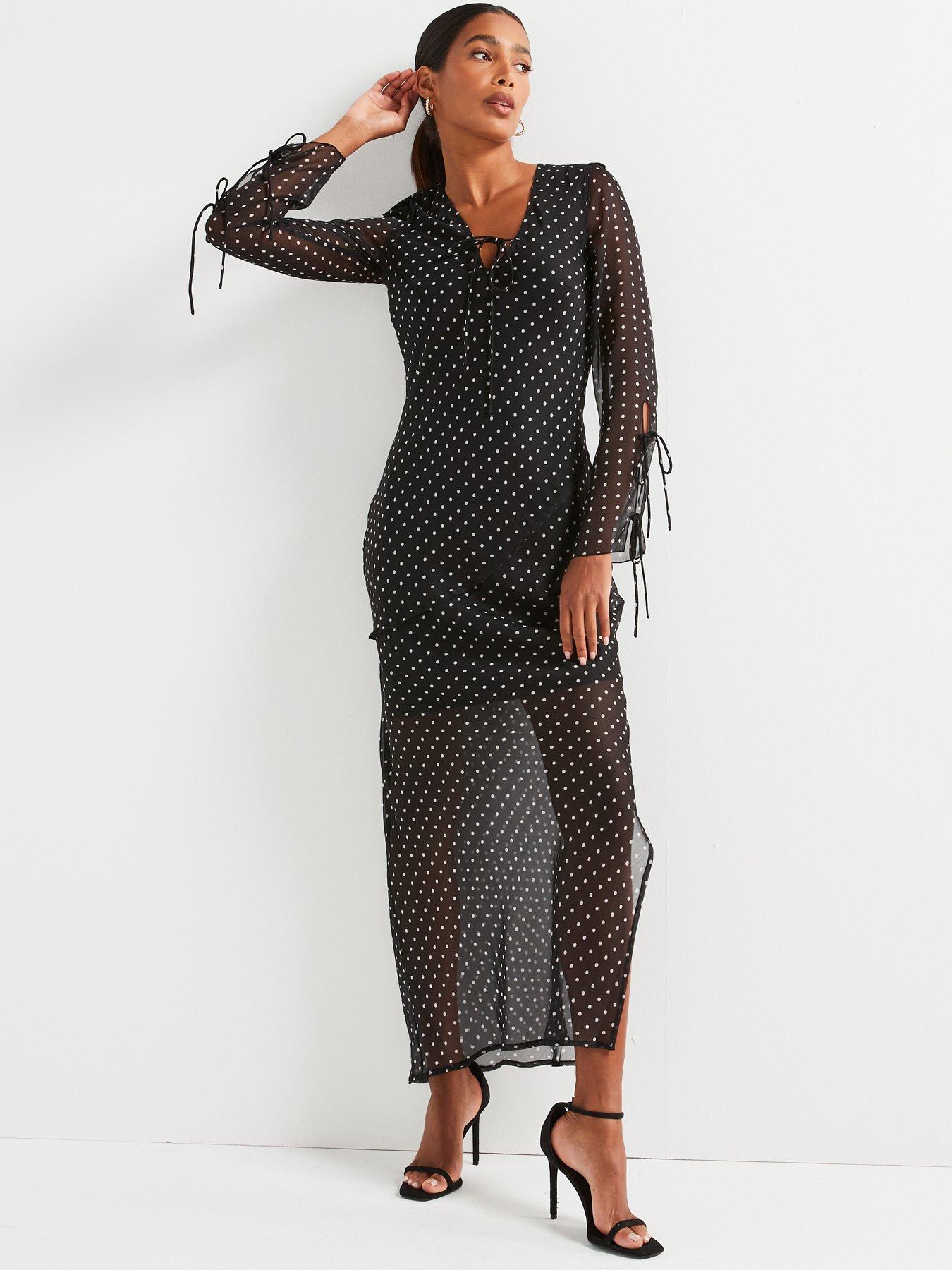 v-by-very-tie-front-printed-midi-dress-blackdetail