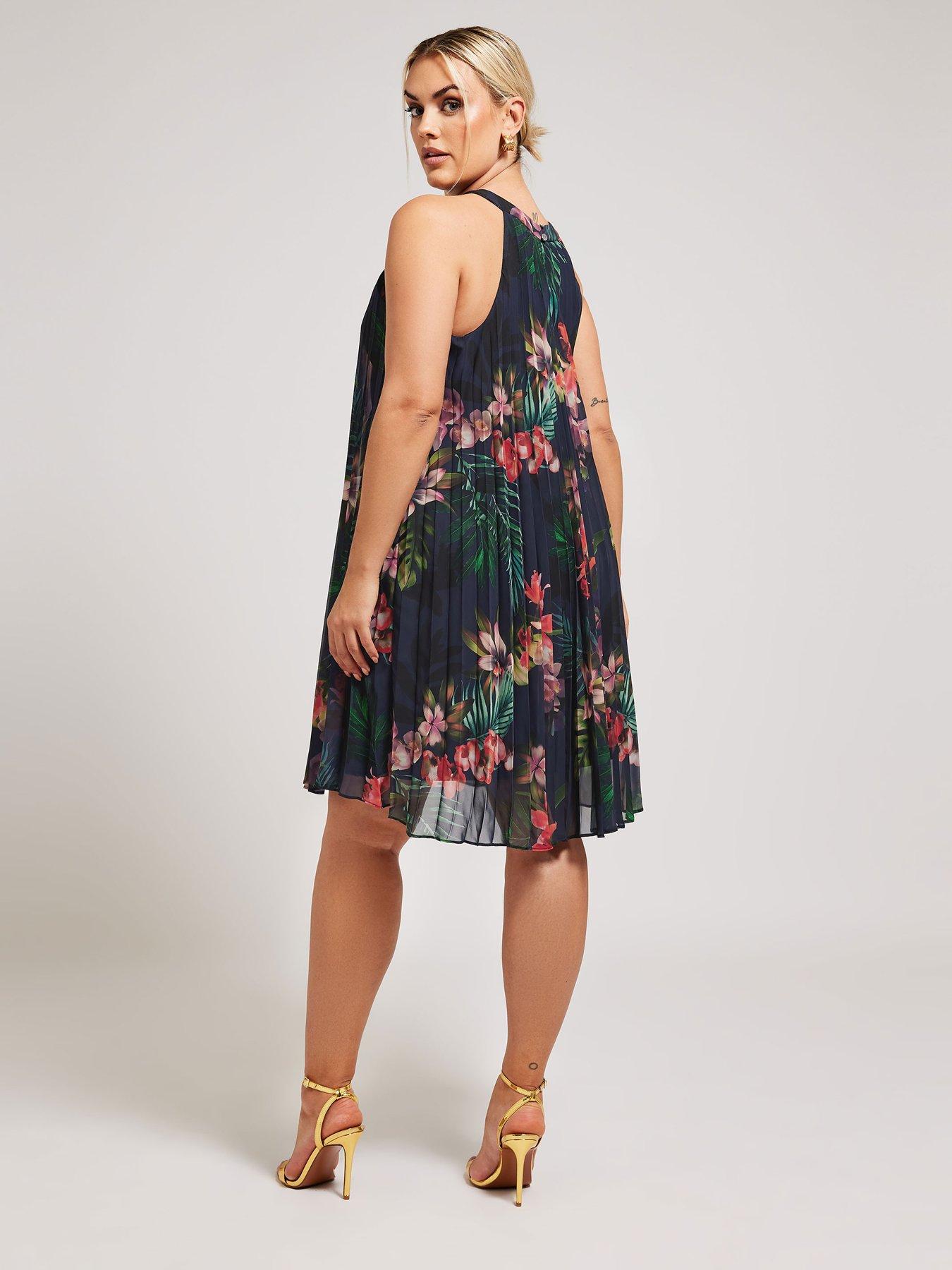 yours-curve-floral-tropical-pleated-trapeze-dress-navystillFront