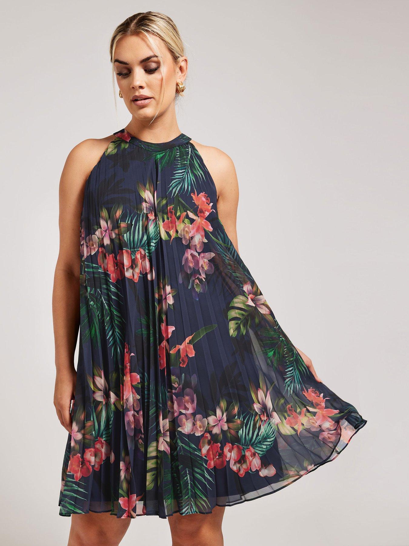 yours-curve-floral-tropical-pleated-trapeze-dress-navyback