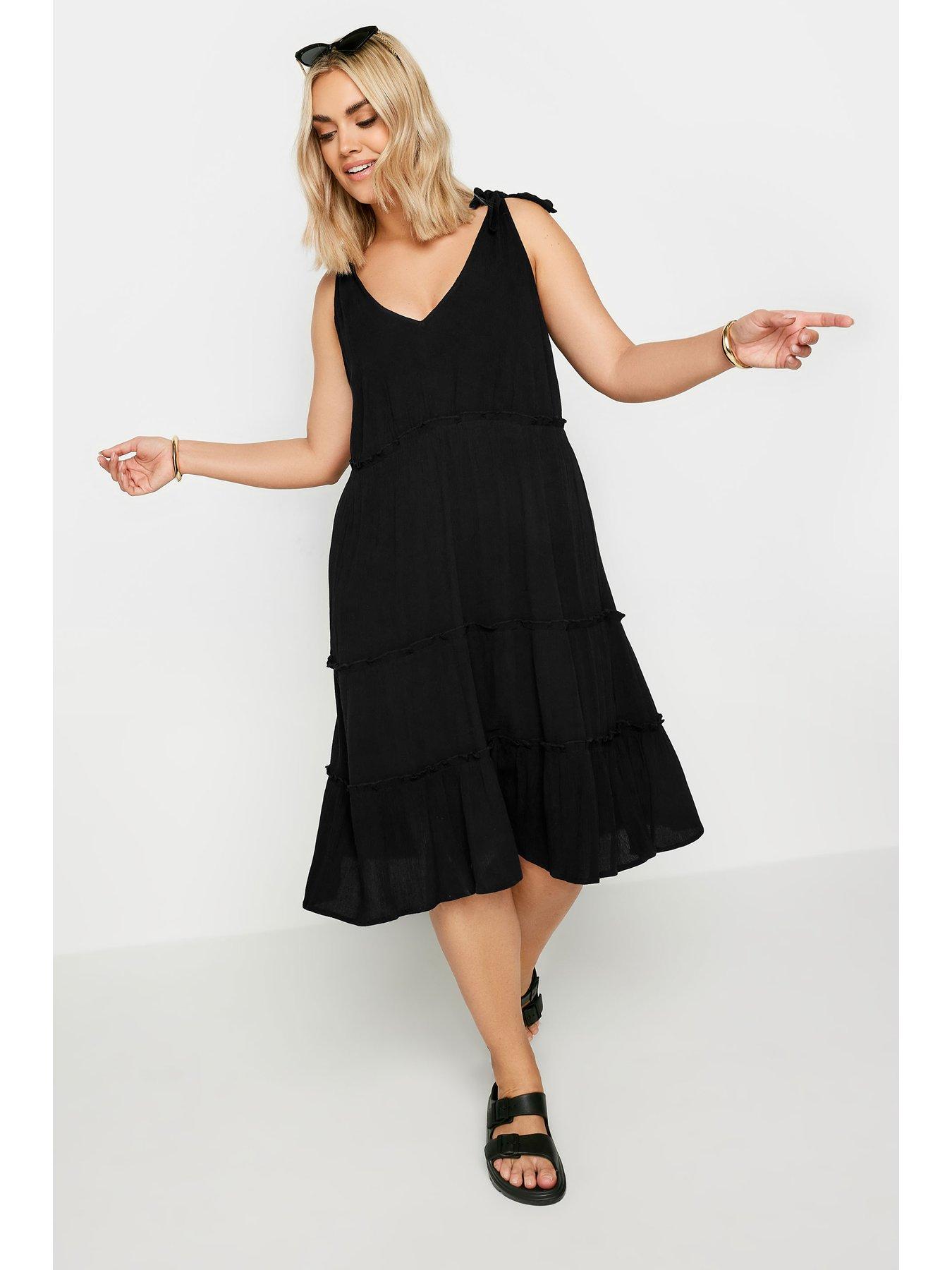 yours-curve-tiered-frill-tie-sleeve-dress-blackback