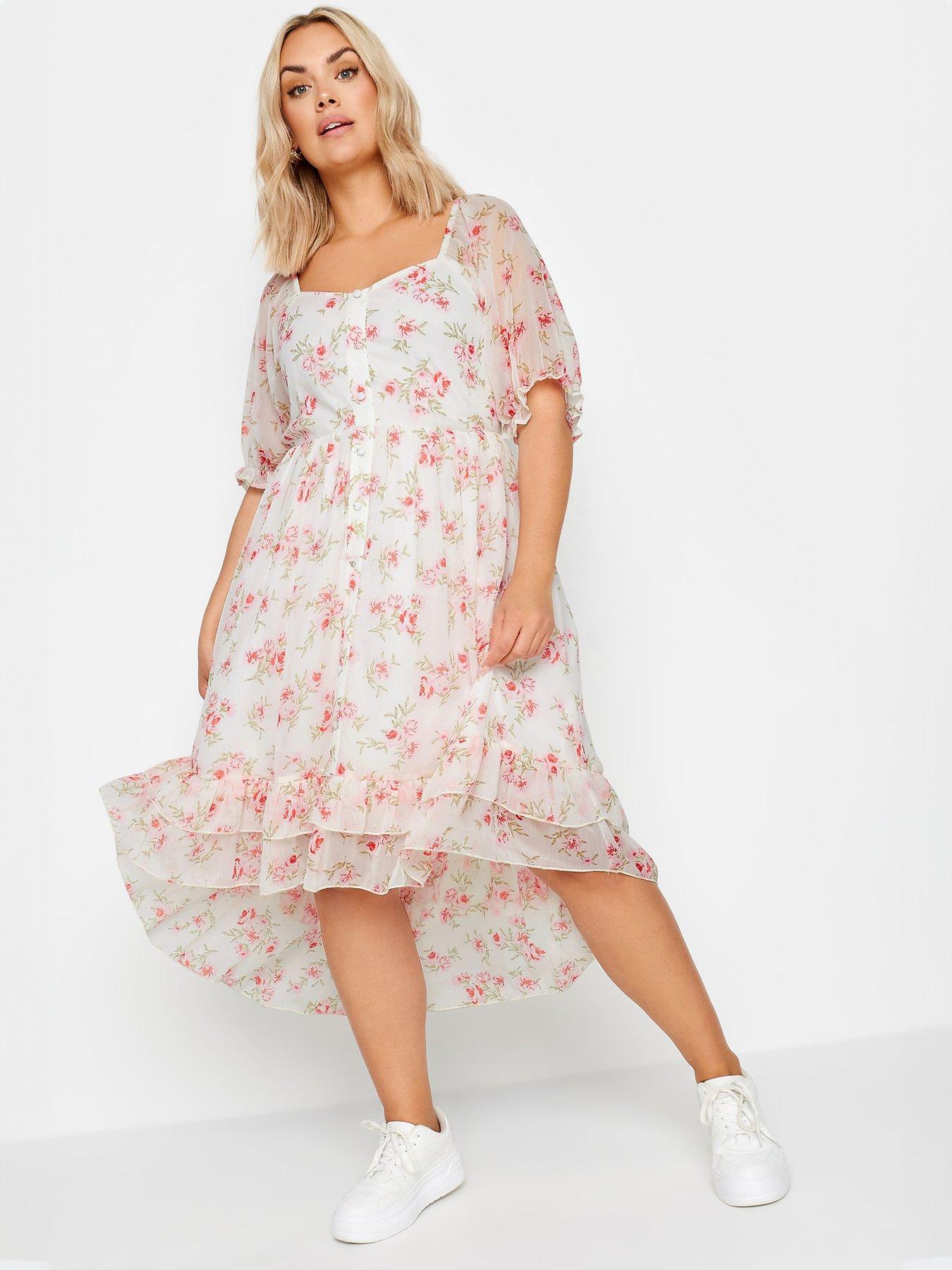 Curve Floaty High Low Dress Aop Soft Floral