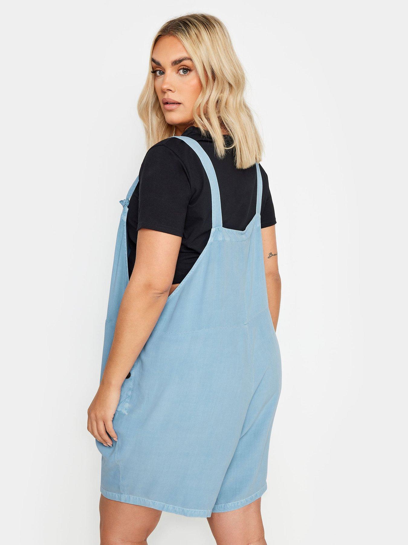 Image 2 of 4 of Yours Curve Dungaree Short Chambray Blue