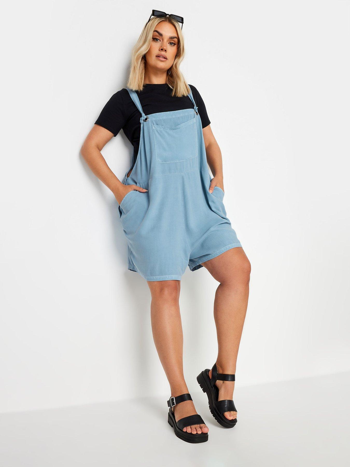 Image 3 of 4 of Yours Curve Dungaree Short Chambray Blue