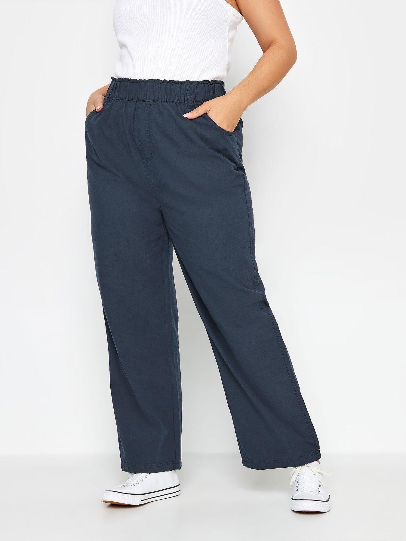Image of Yours Curve Cool Cotton Wide Leg Navy